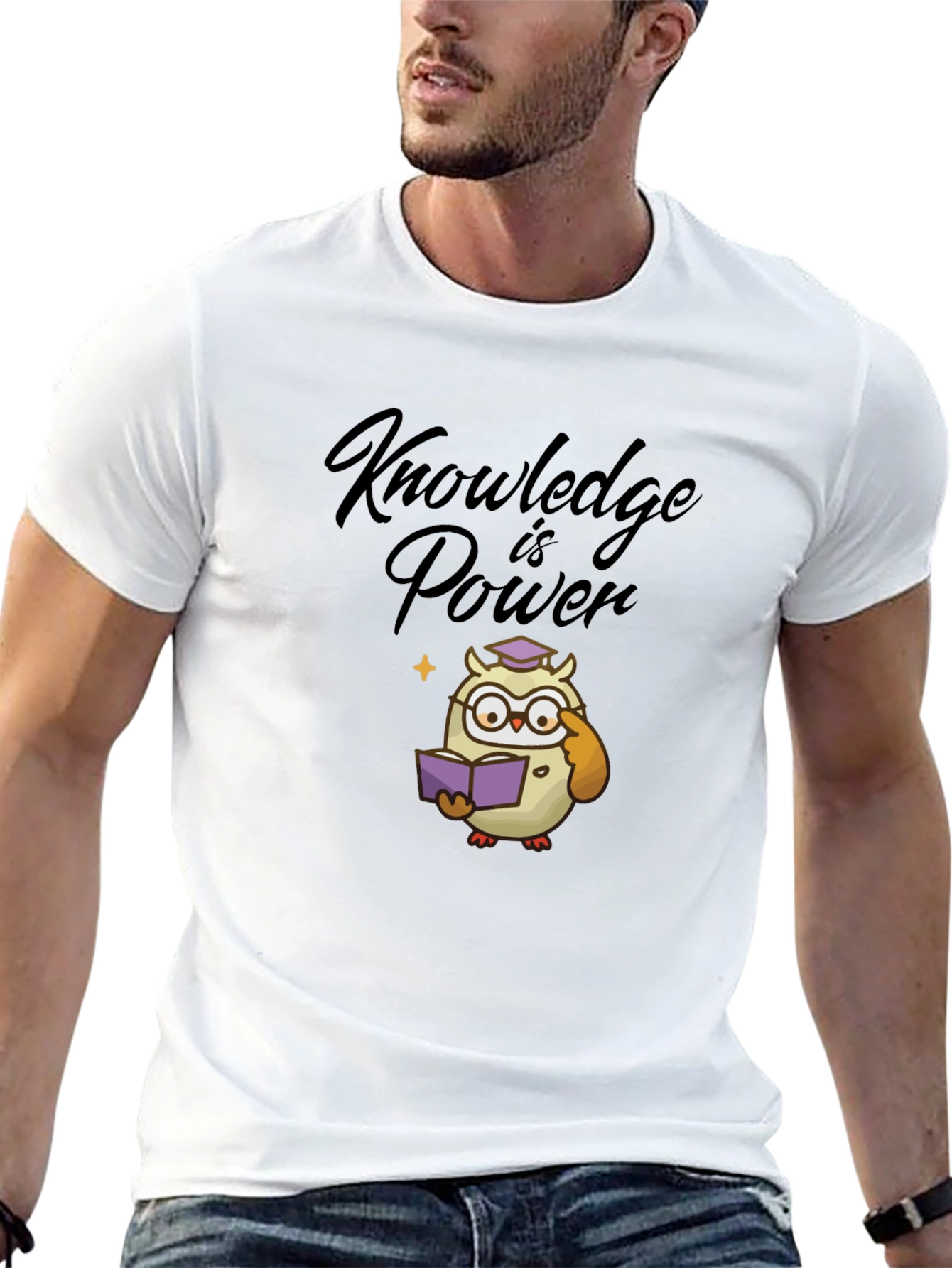 Knowledge is Power Owl Graphic Tee - Black