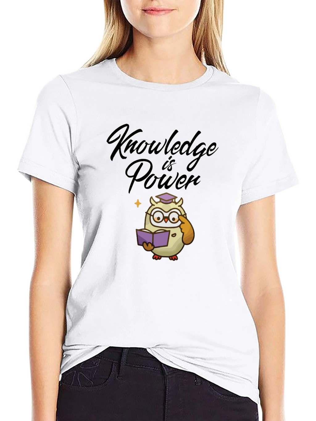 Knowledge is Power Owl Graphic Tee - Black