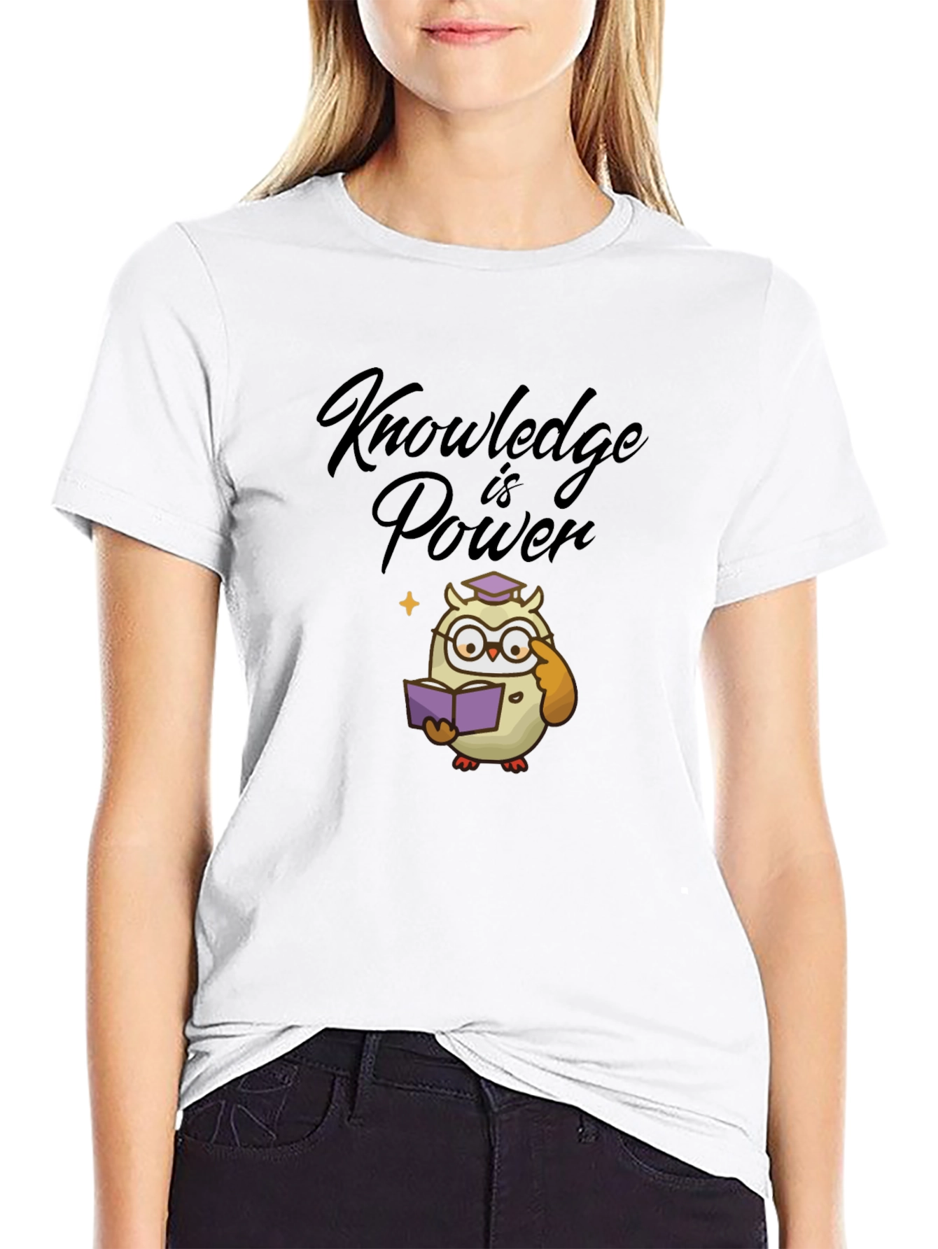 Knowledge is Power Owl Graphic Tee - Black