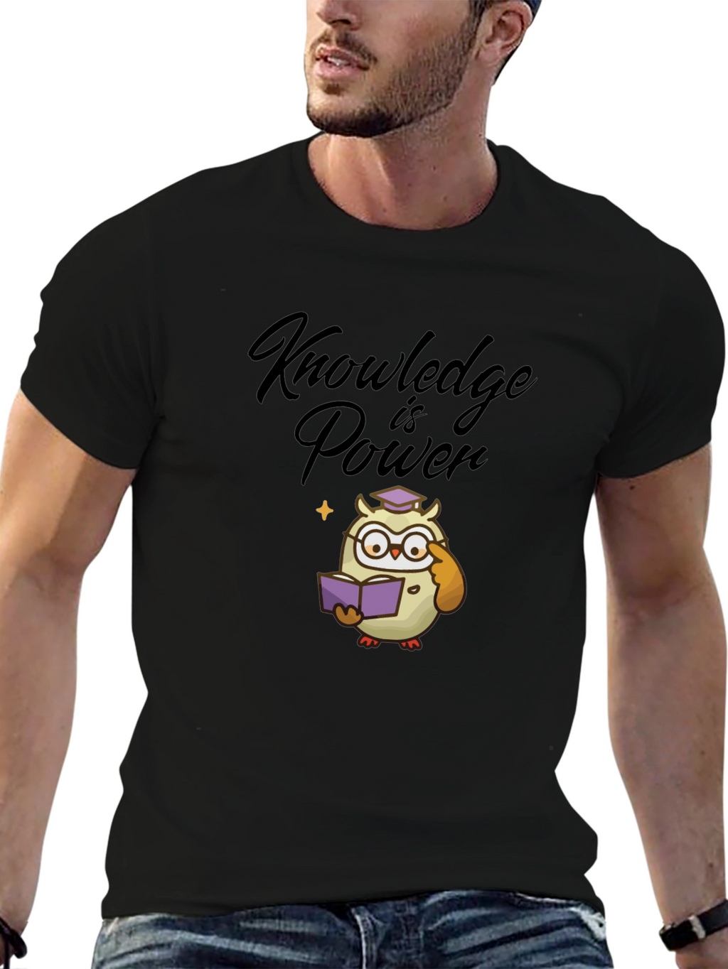 Knowledge is Power Owl Graphic Tee - Black