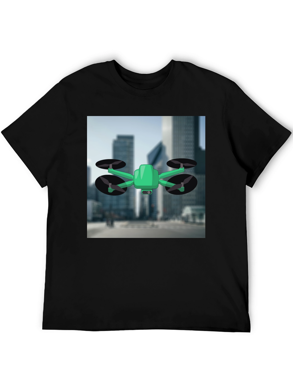 Drone T-Shirt - Black Cotton Tee with Drone Graphic