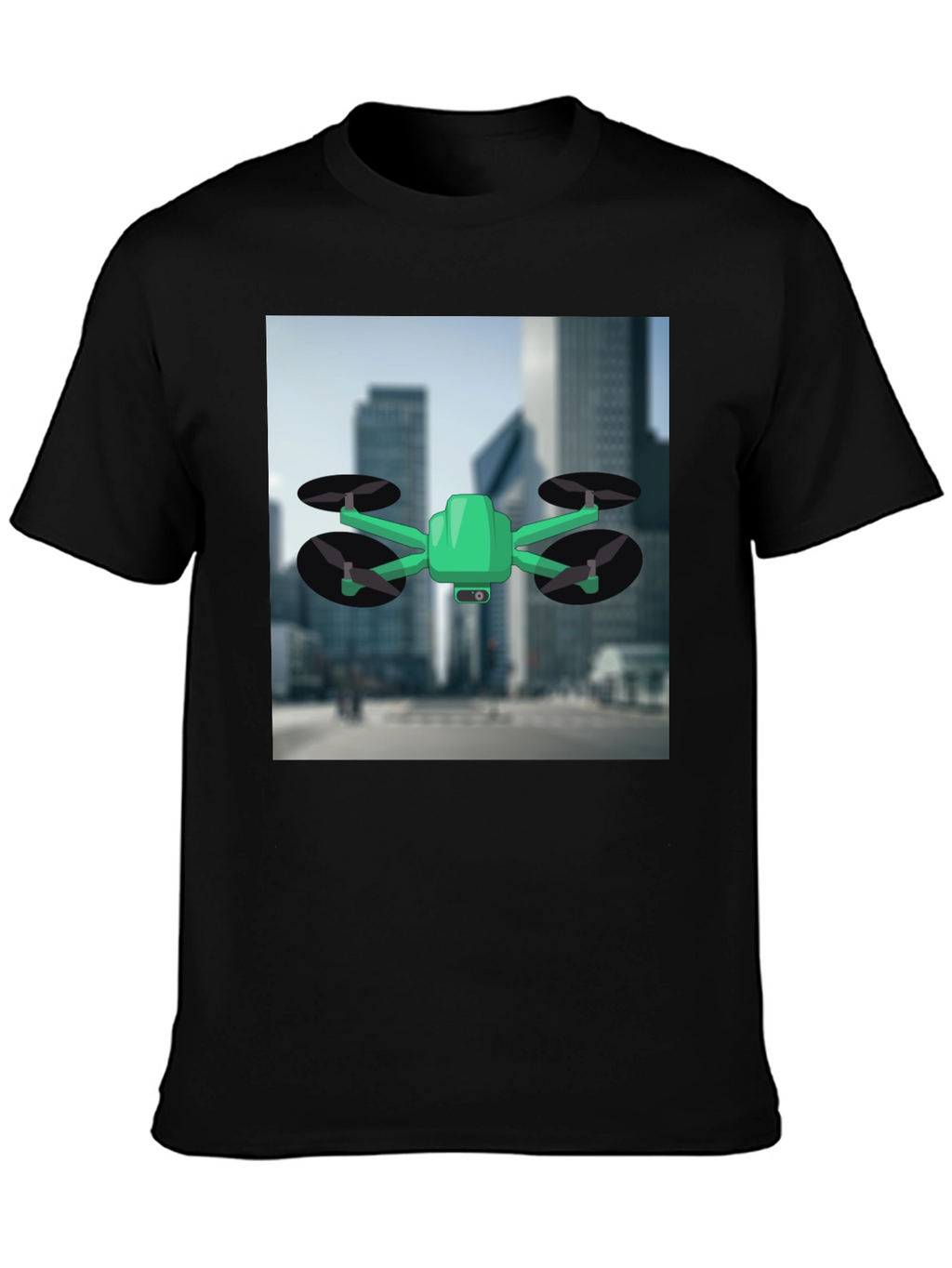 Drone T-Shirt - Black Cotton Tee with Drone Graphic
