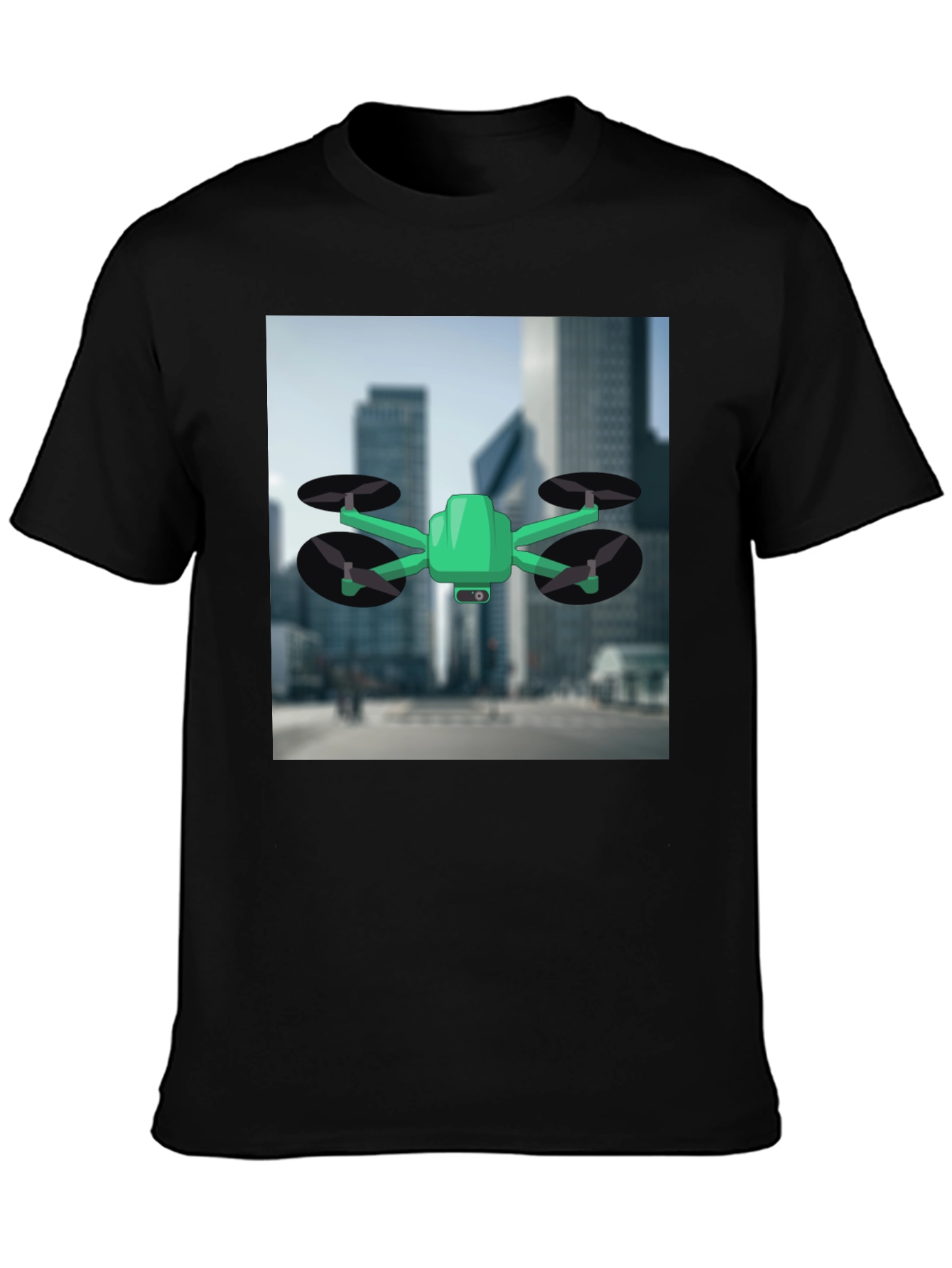 Drone T-Shirt - Black Cotton Tee with Drone Graphic