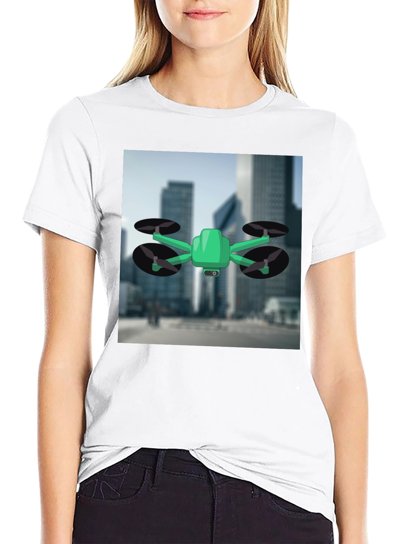 Drone T-Shirt - Black Cotton Tee with Drone Graphic
