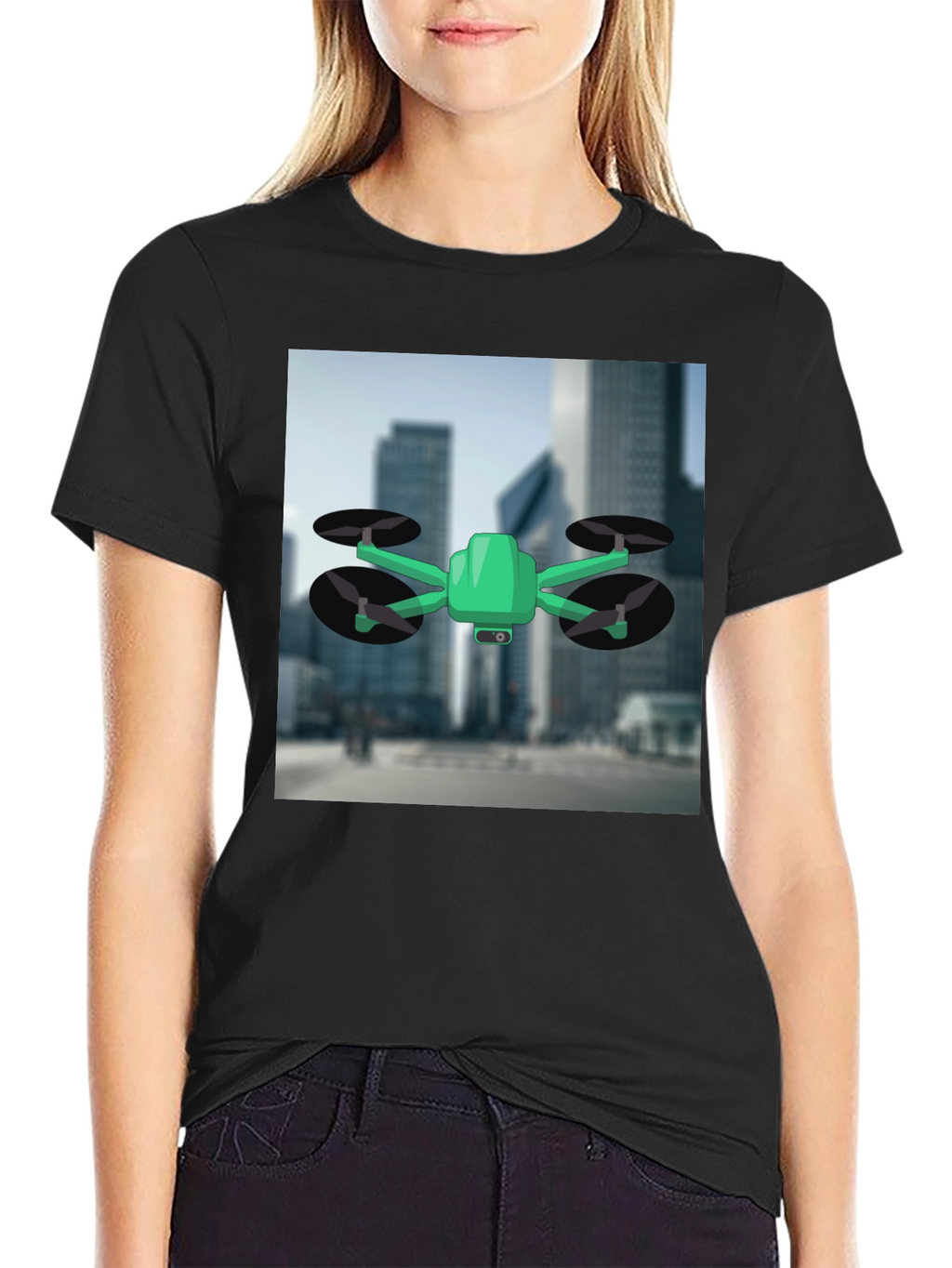 Drone T-Shirt - Black Cotton Tee with Drone Graphic