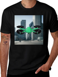 Drone T-Shirt - Black Cotton Tee with Drone Graphic