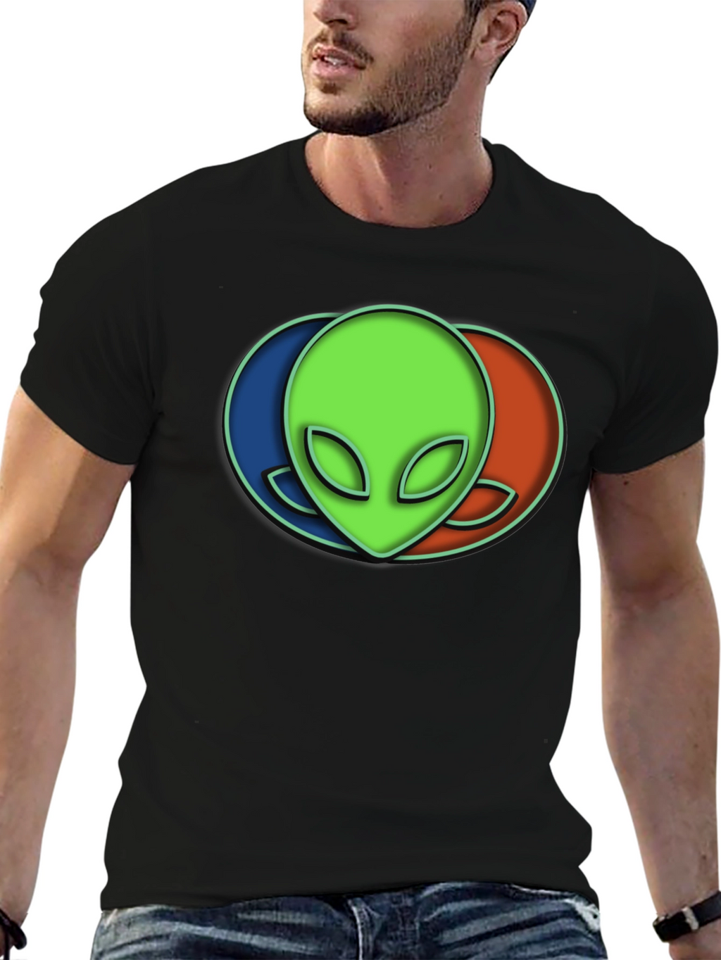 Alien Head Graphic Tee - Black Cotton Blend