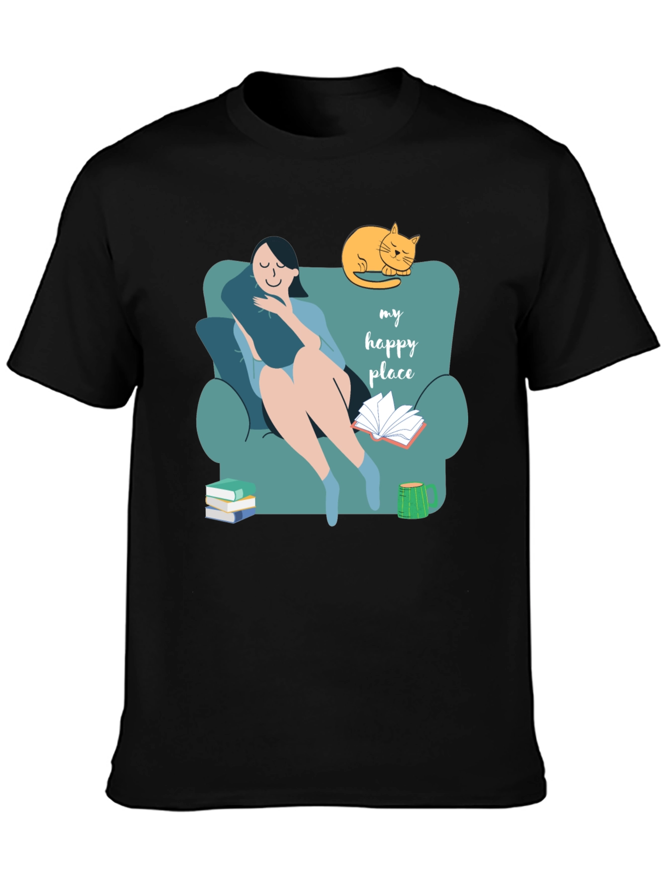 My Happy Place T-Shirt - Cozy Reader Cat Lover Tee