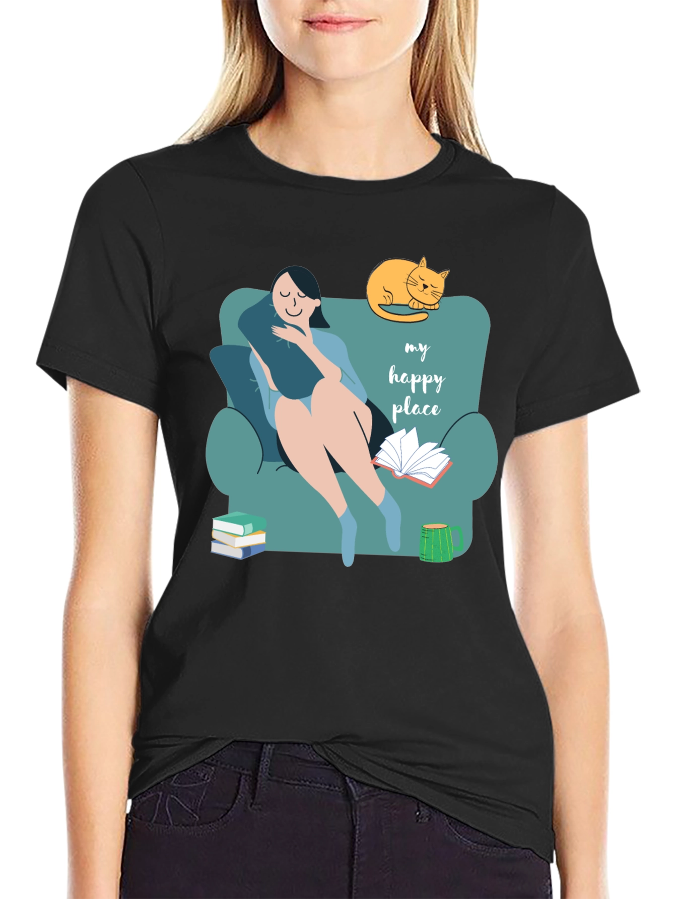 My Happy Place T-Shirt - Cozy Reader Cat Lover Tee