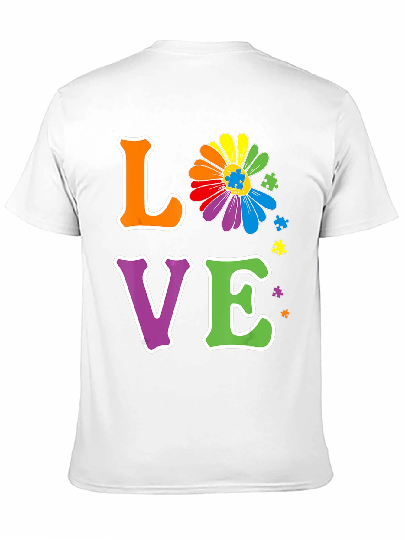 Love Autism Awareness T-Shirt Rainbow Flower Puzzle