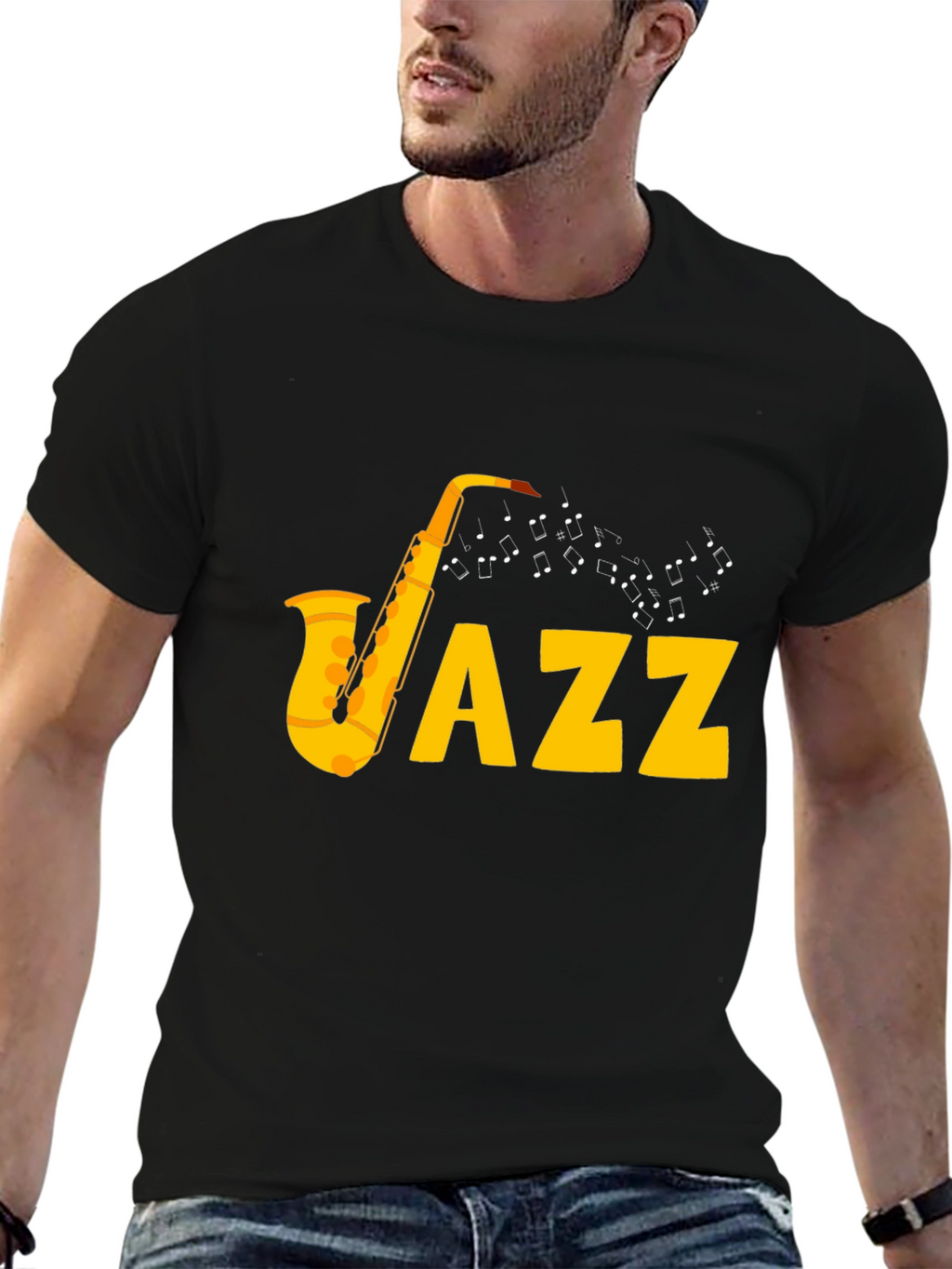 Jazz Saxophone Graphic Tee - Black Cotton T-Shirt