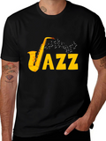 Jazz Saxophone Graphic Tee - Black Cotton T-Shirt