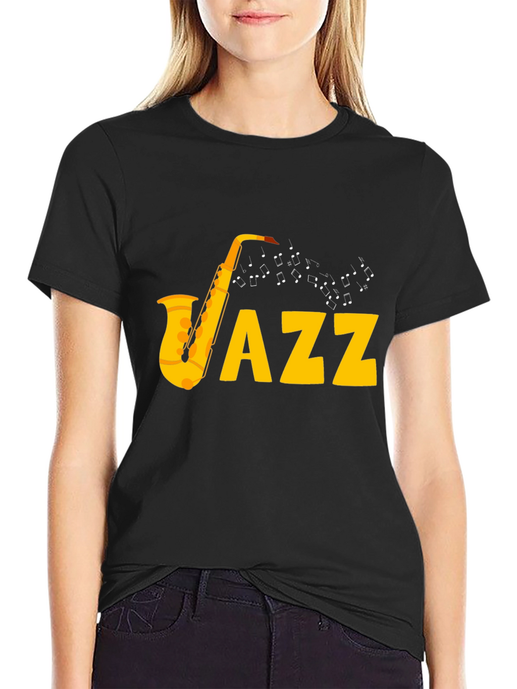 Jazz Saxophone Graphic Tee - Black Cotton T-Shirt