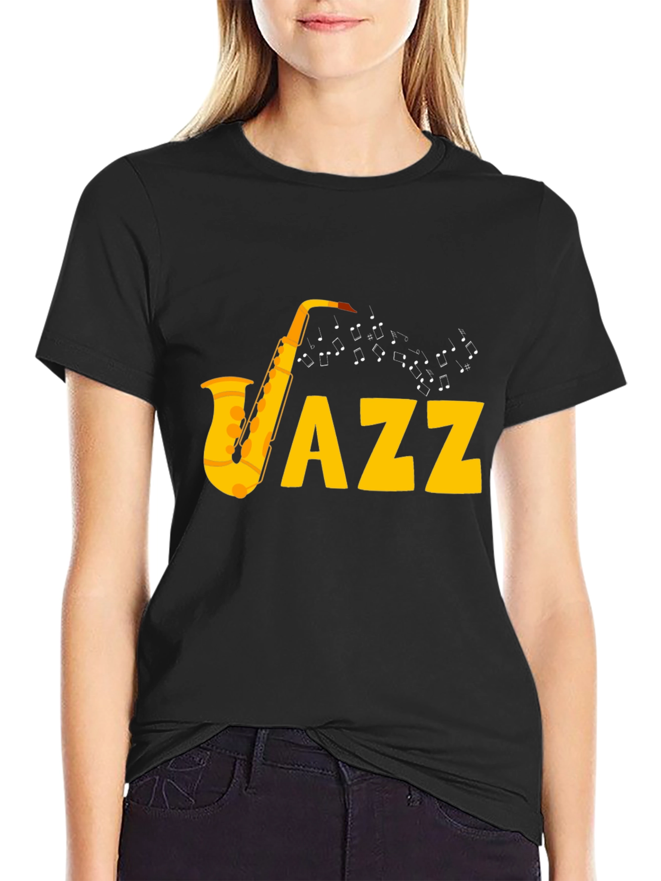 Jazz Saxophone Graphic Tee - Black Cotton T-Shirt