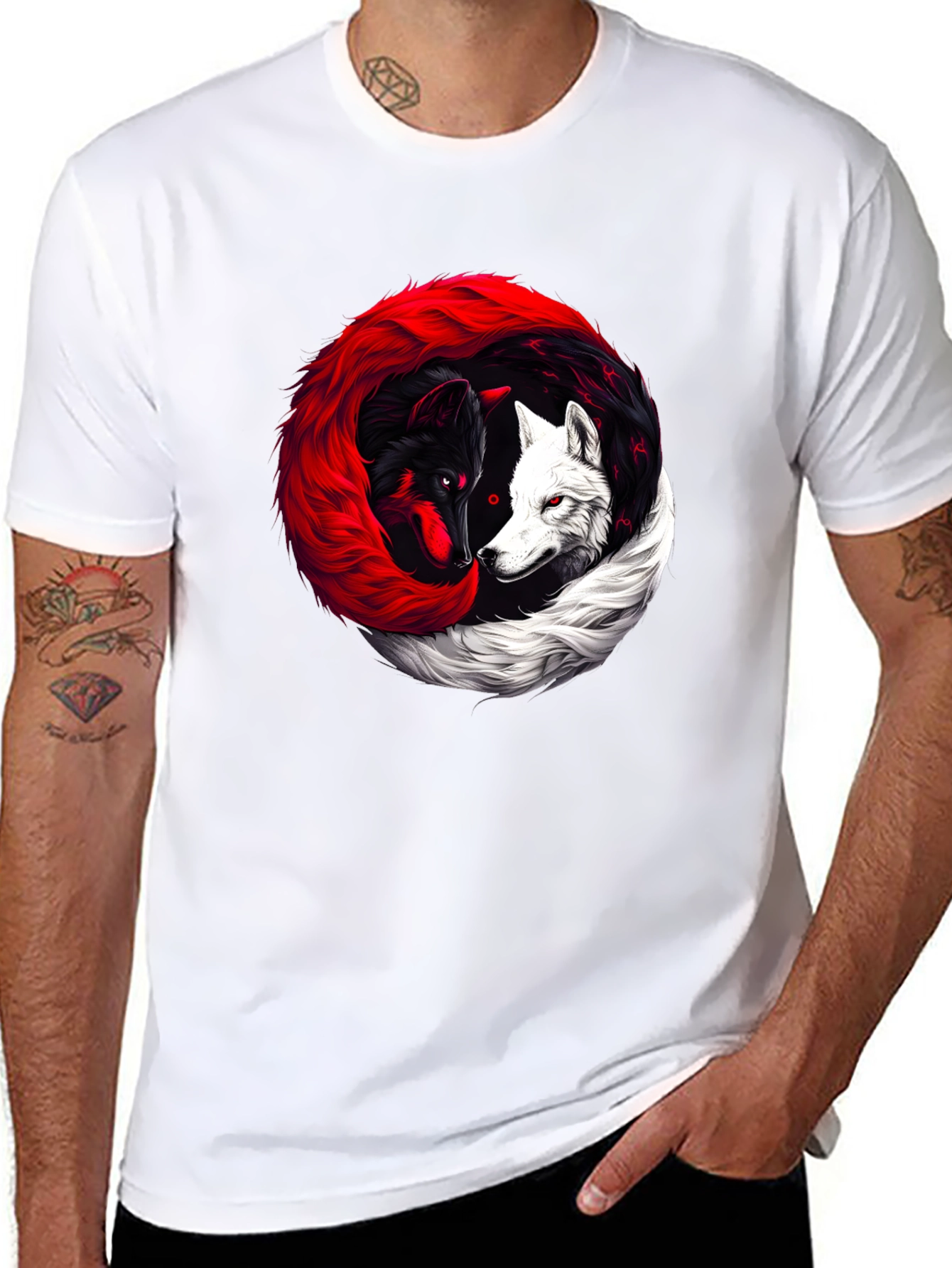 Yin Yang Wolves Black T-Shirt