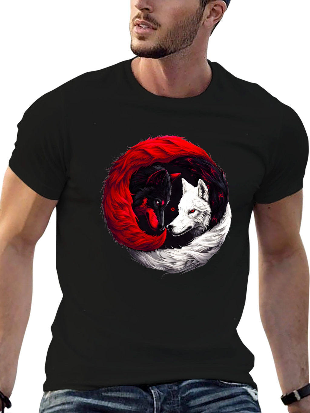 Yin Yang Wolves Black T-Shirt