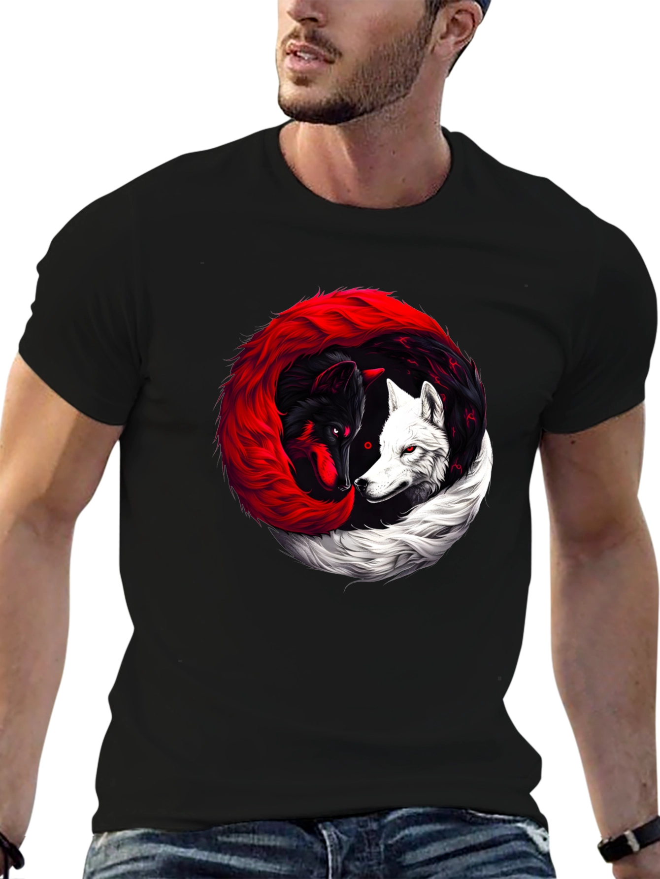 Yin Yang Wolves Black T-Shirt