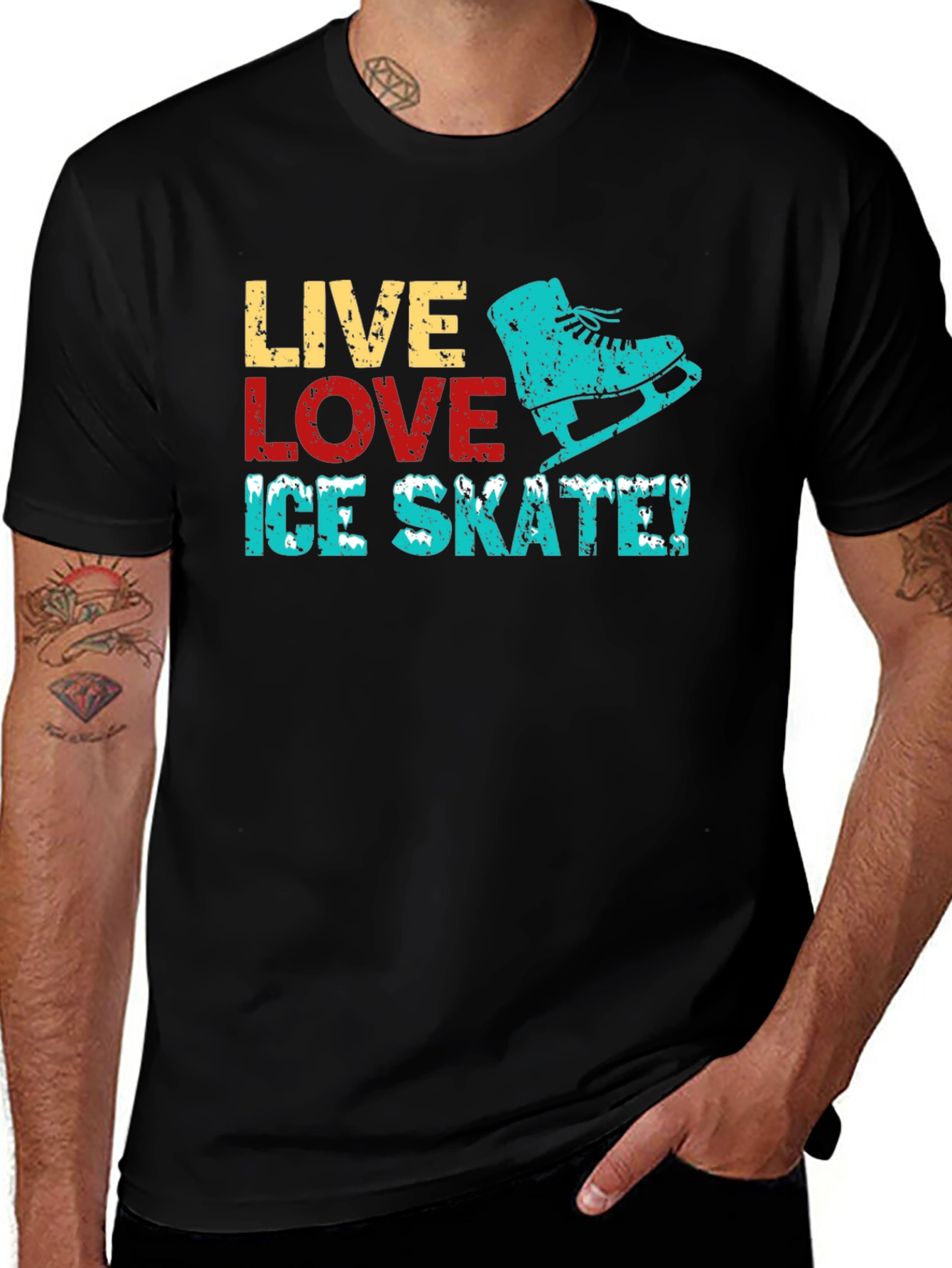 Live Love Ice Skate Black Graphic T-Shirt