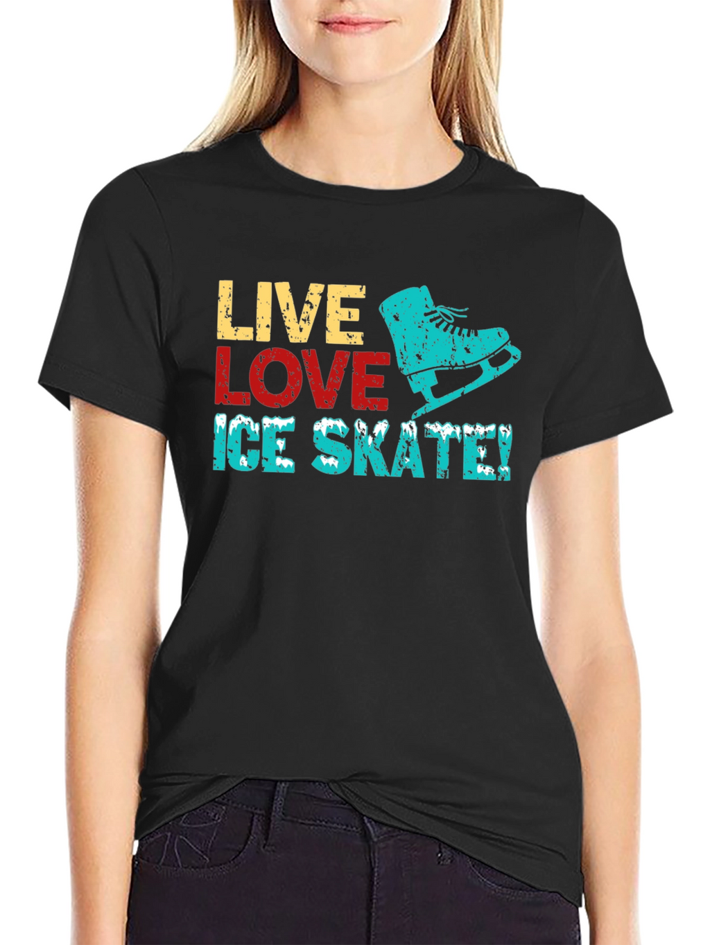 Live Love Ice Skate Black Graphic T-Shirt
