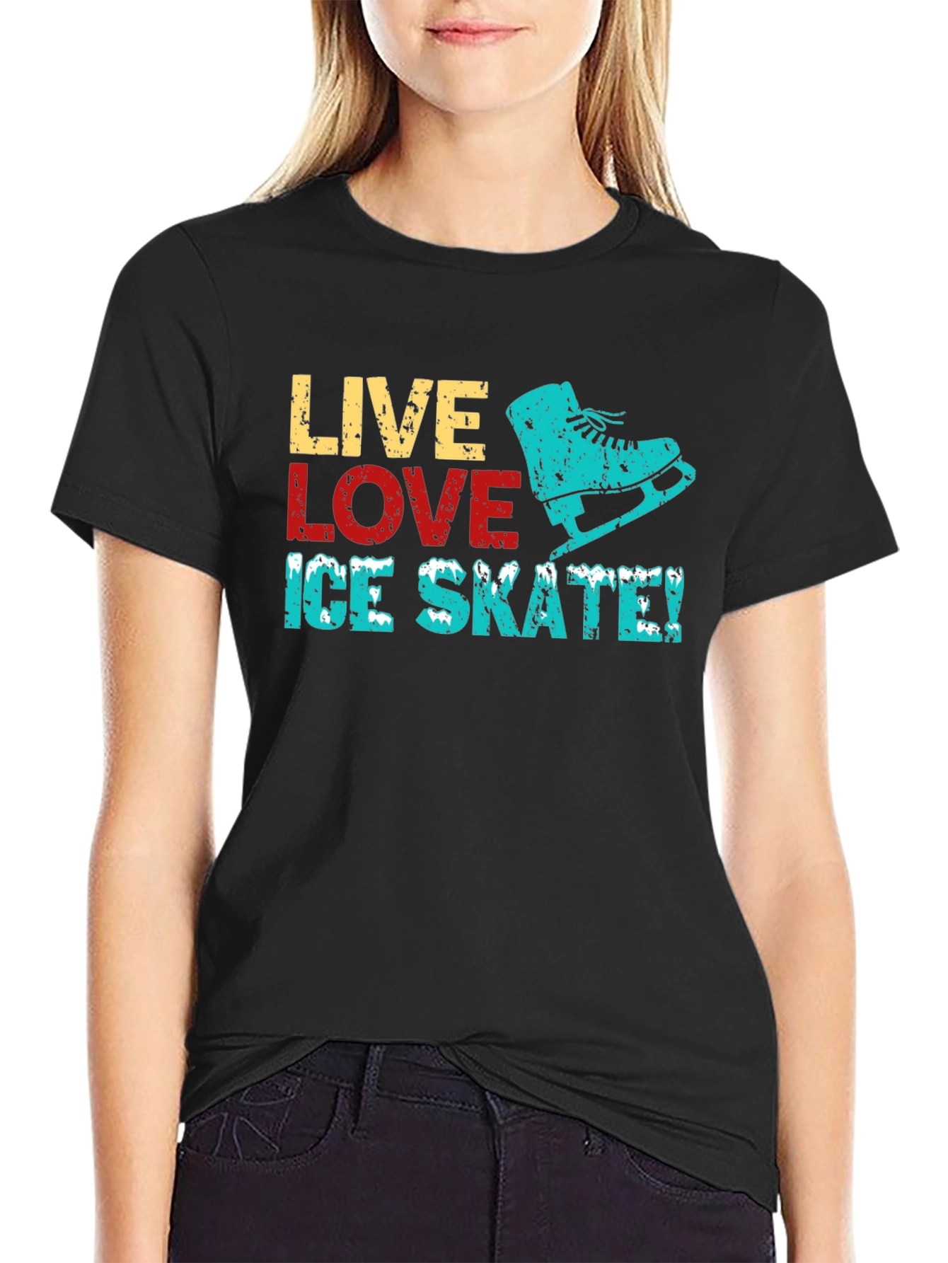 Live Love Ice Skate Black Graphic T-Shirt