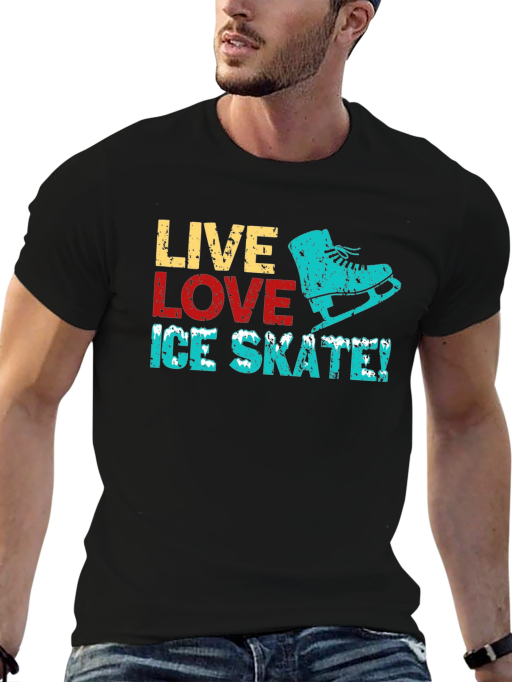 Live Love Ice Skate Black Graphic T-Shirt