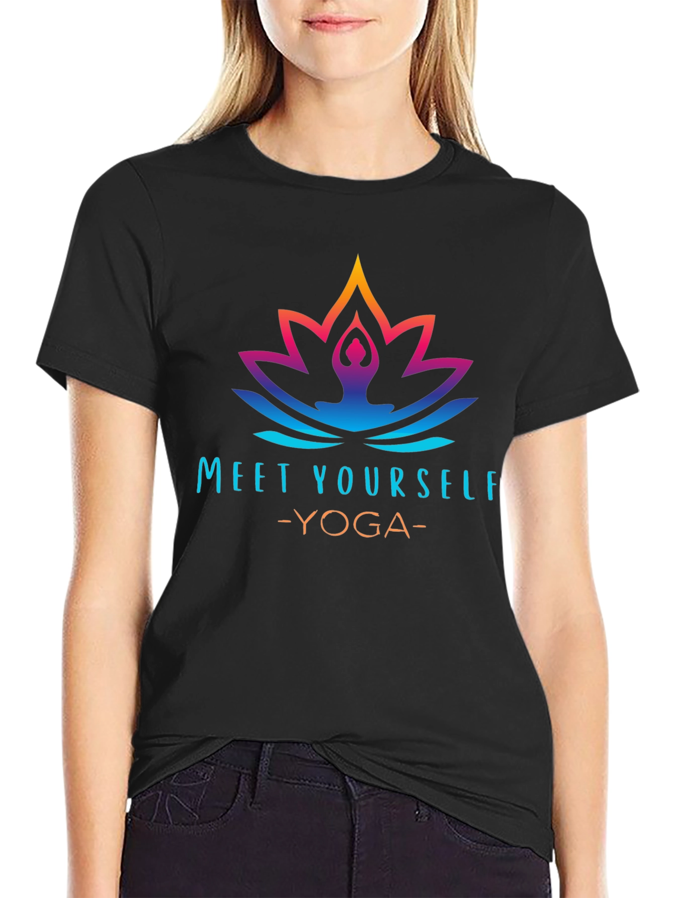Meet Yourself Yoga Graphic Black T-Shirt