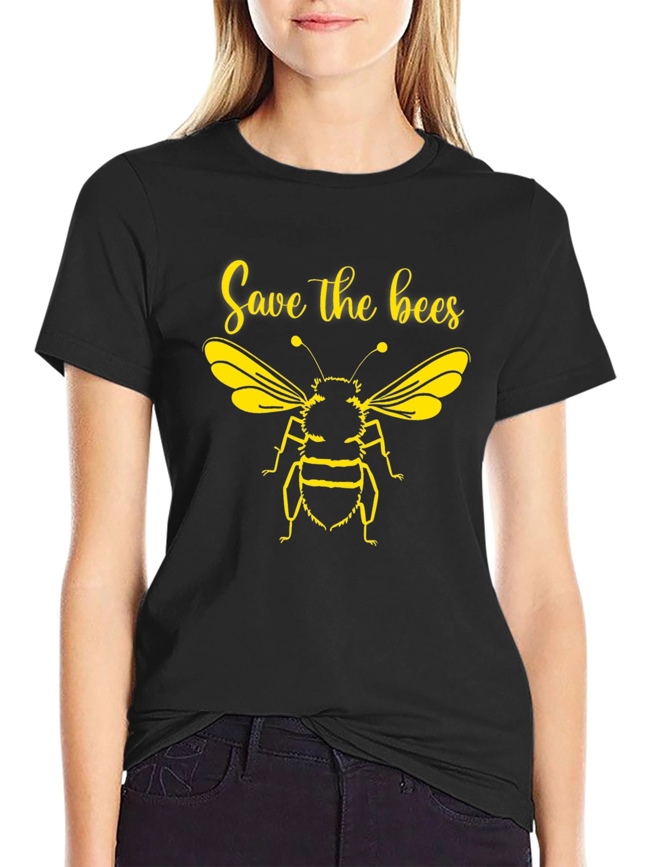Save the Bees Graphic Tee - Black Cotton T-Shirt
