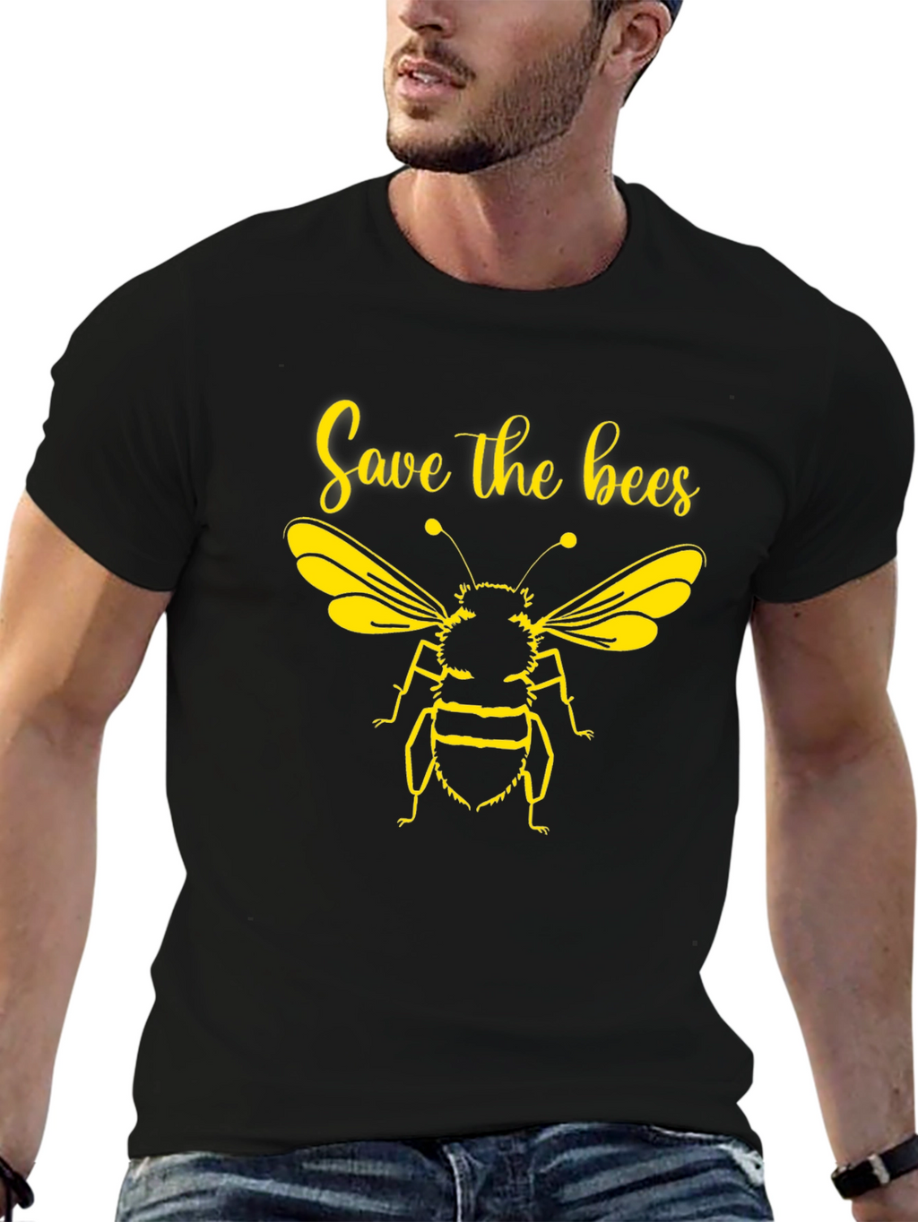 Save the Bees Graphic Tee - Black Cotton T-Shirt