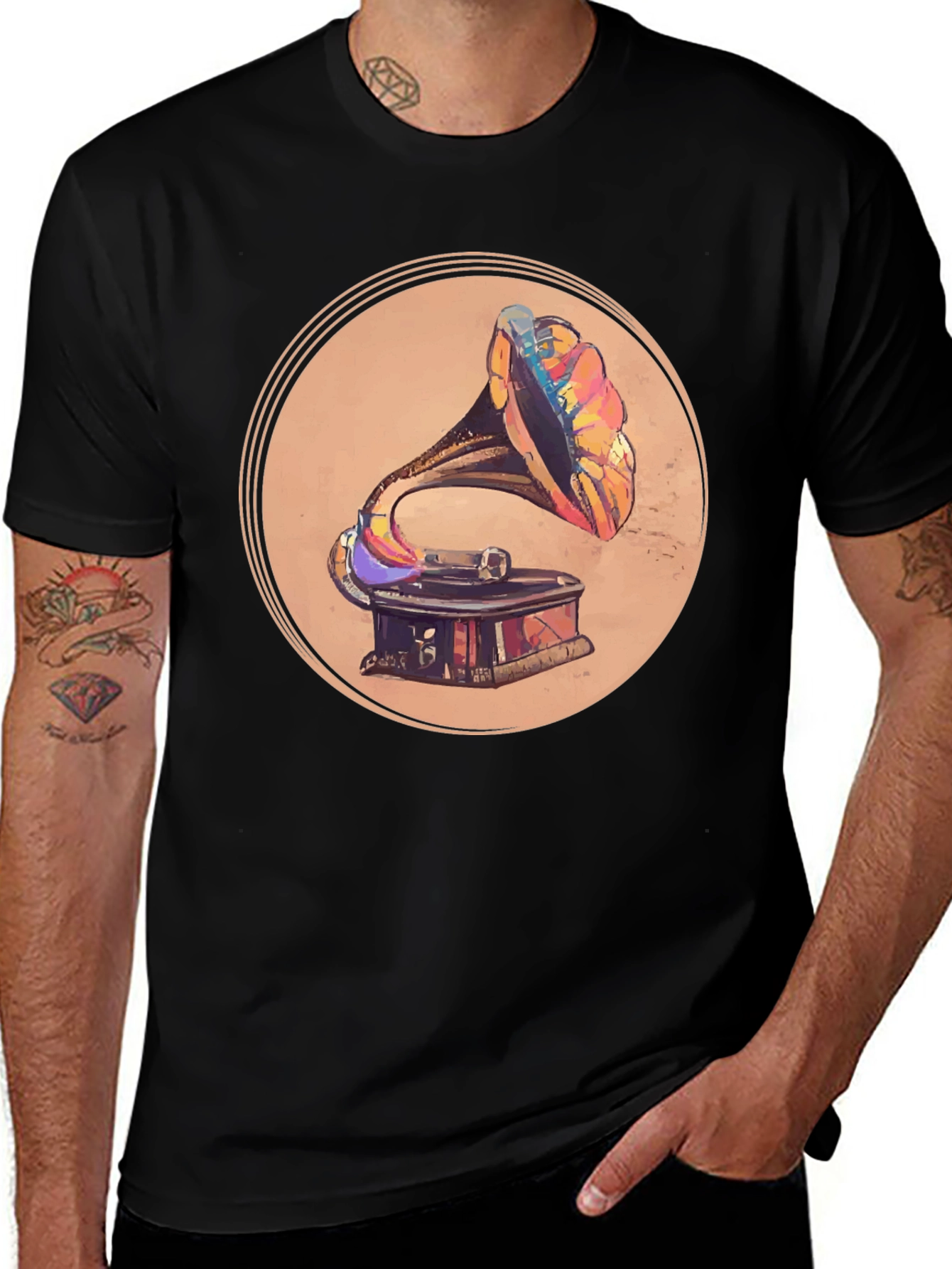 Retro Gramophone Graphic Tee - Vintage Music Lover Shirt