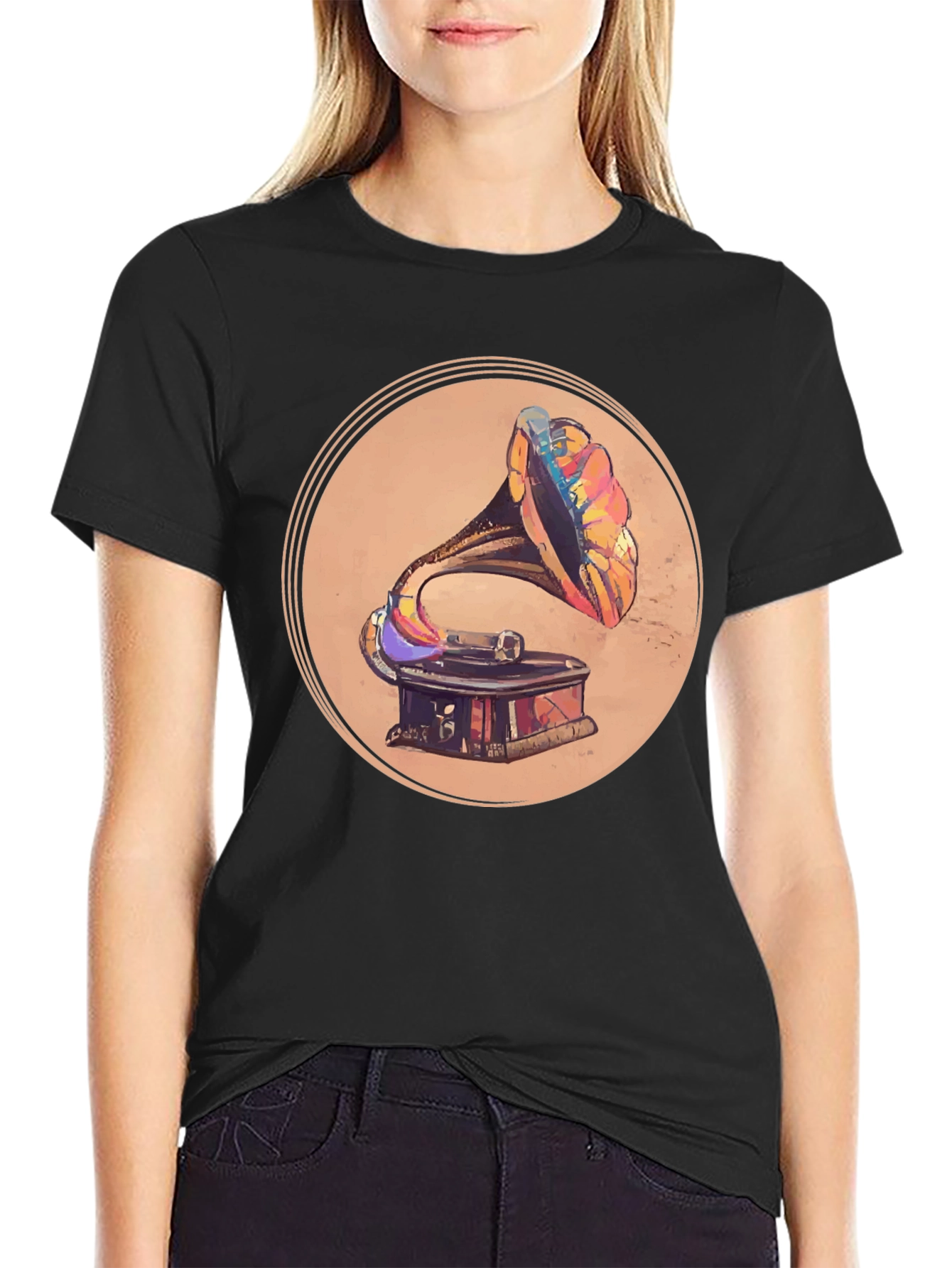 Retro Gramophone Graphic Tee - Vintage Music Lover Shirt