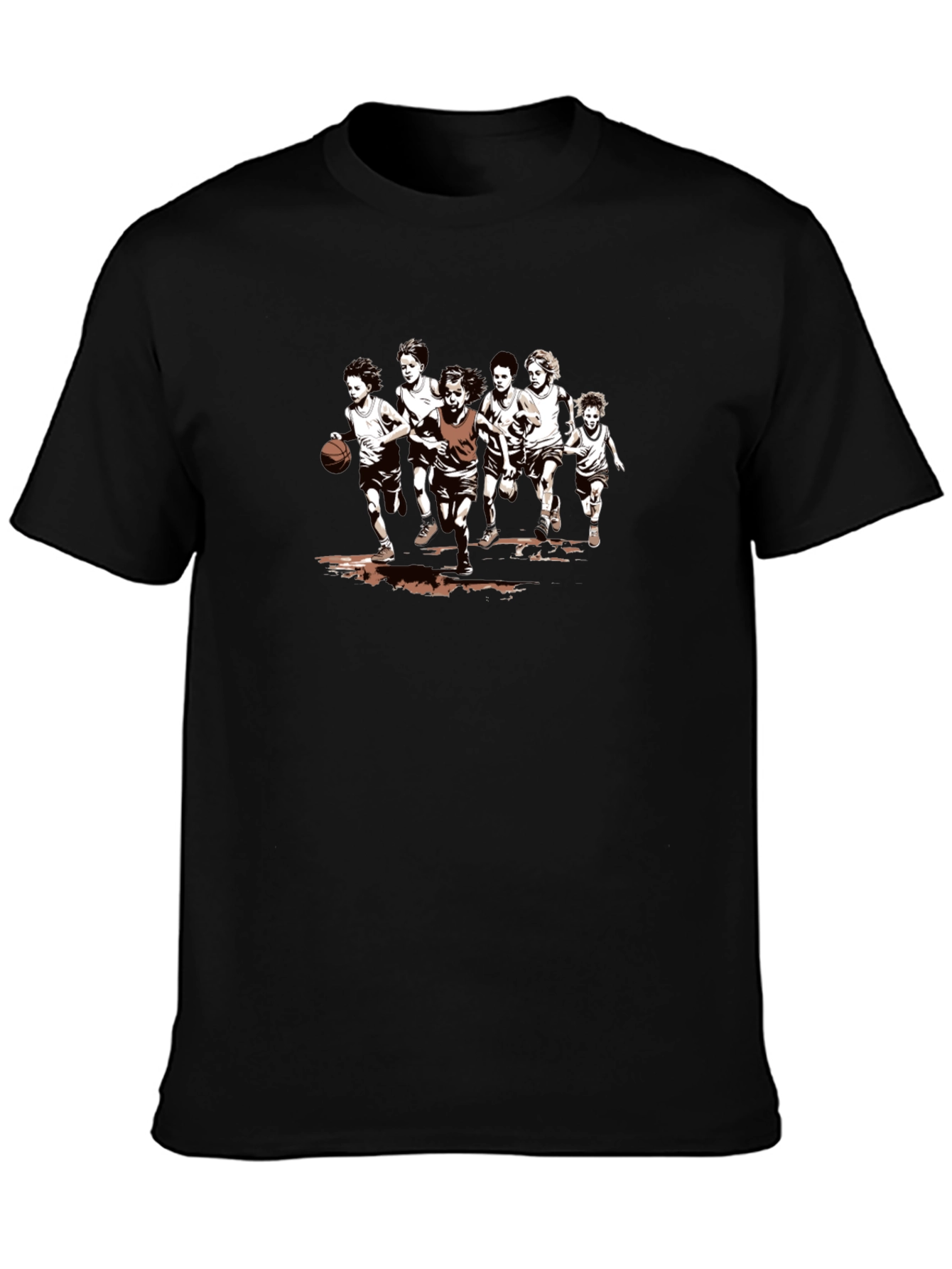 Boys Basketball Graphic Tee - Black Cotton T-Shirt