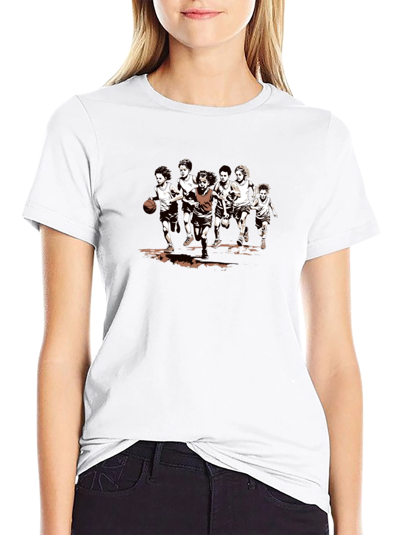 Boys Basketball Graphic Tee - Black Cotton T-Shirt