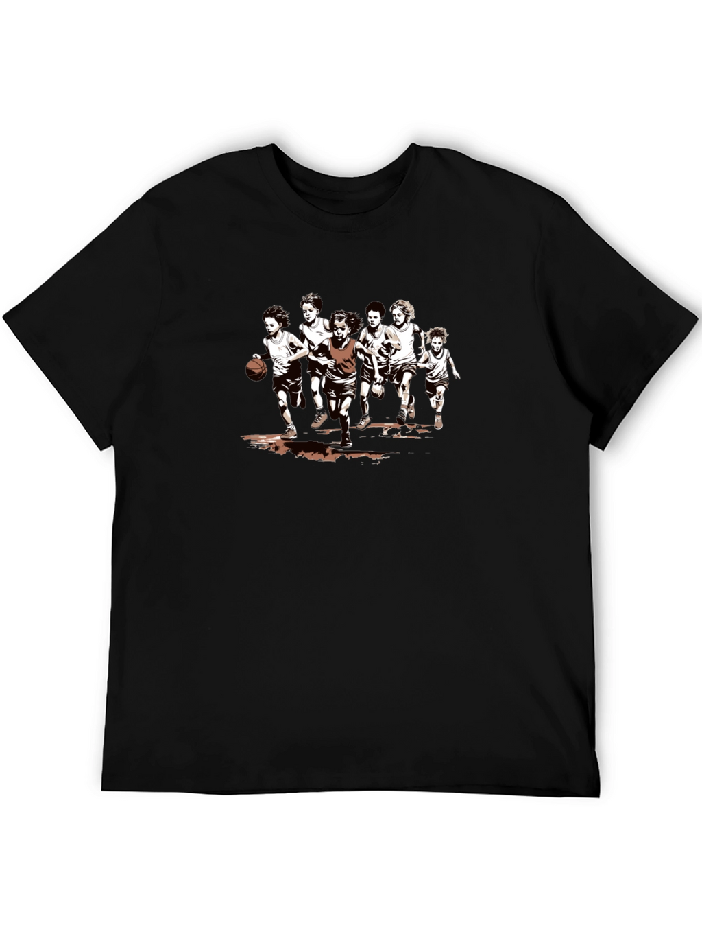 Boys Basketball Graphic Tee - Black Cotton T-Shirt