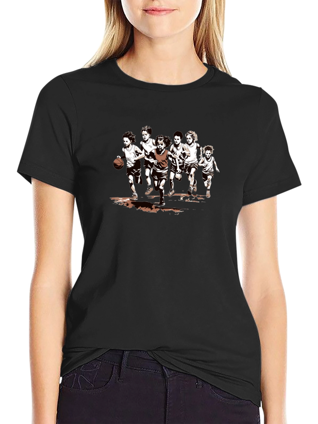 Boys Basketball Graphic Tee - Black Cotton T-Shirt