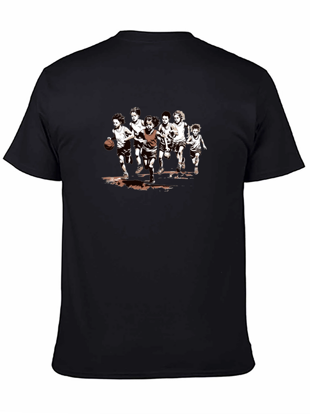 Boys Basketball Graphic Tee - Black Cotton T-Shirt