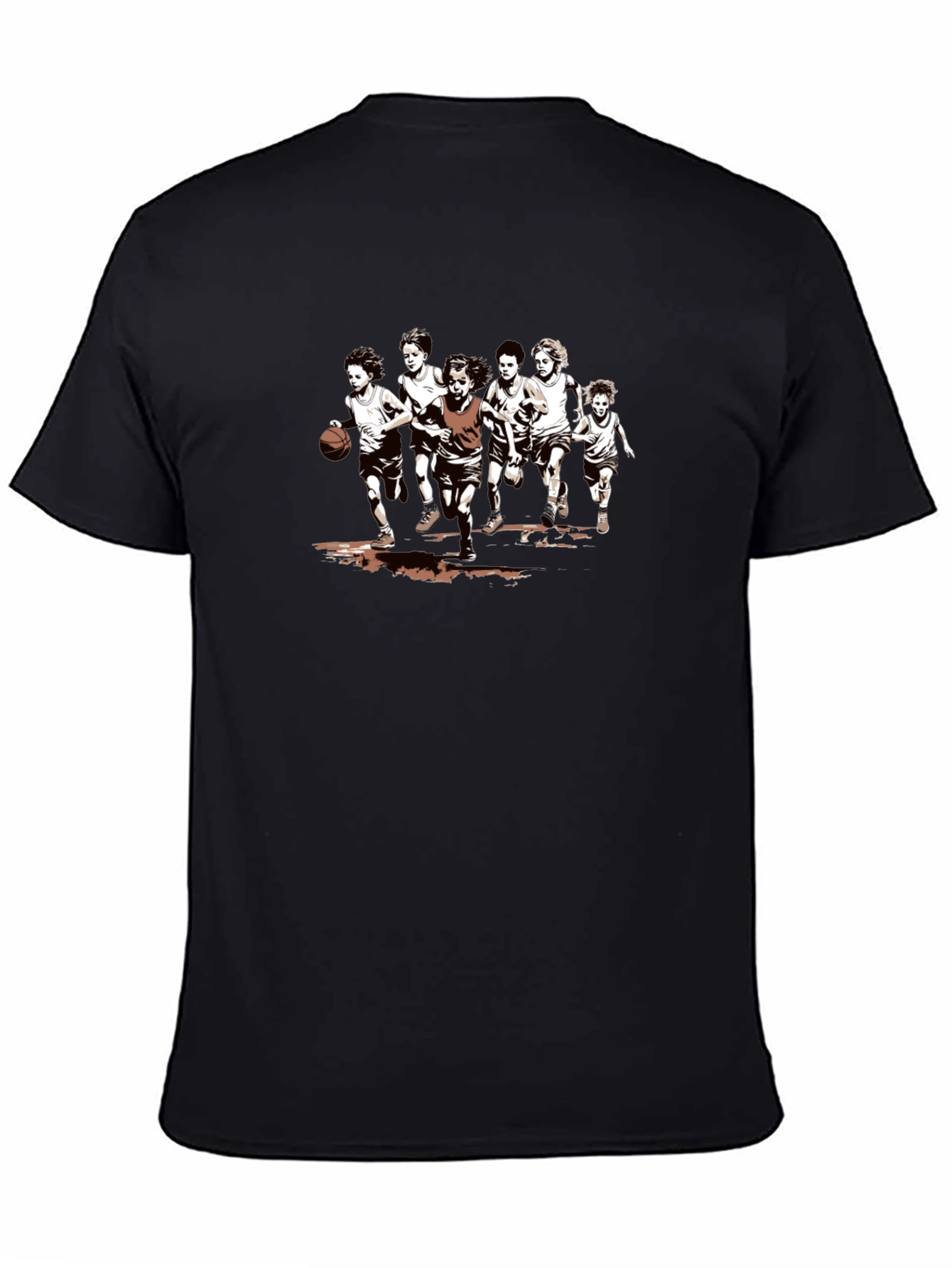 Boys Basketball Graphic Tee - Black Cotton T-Shirt