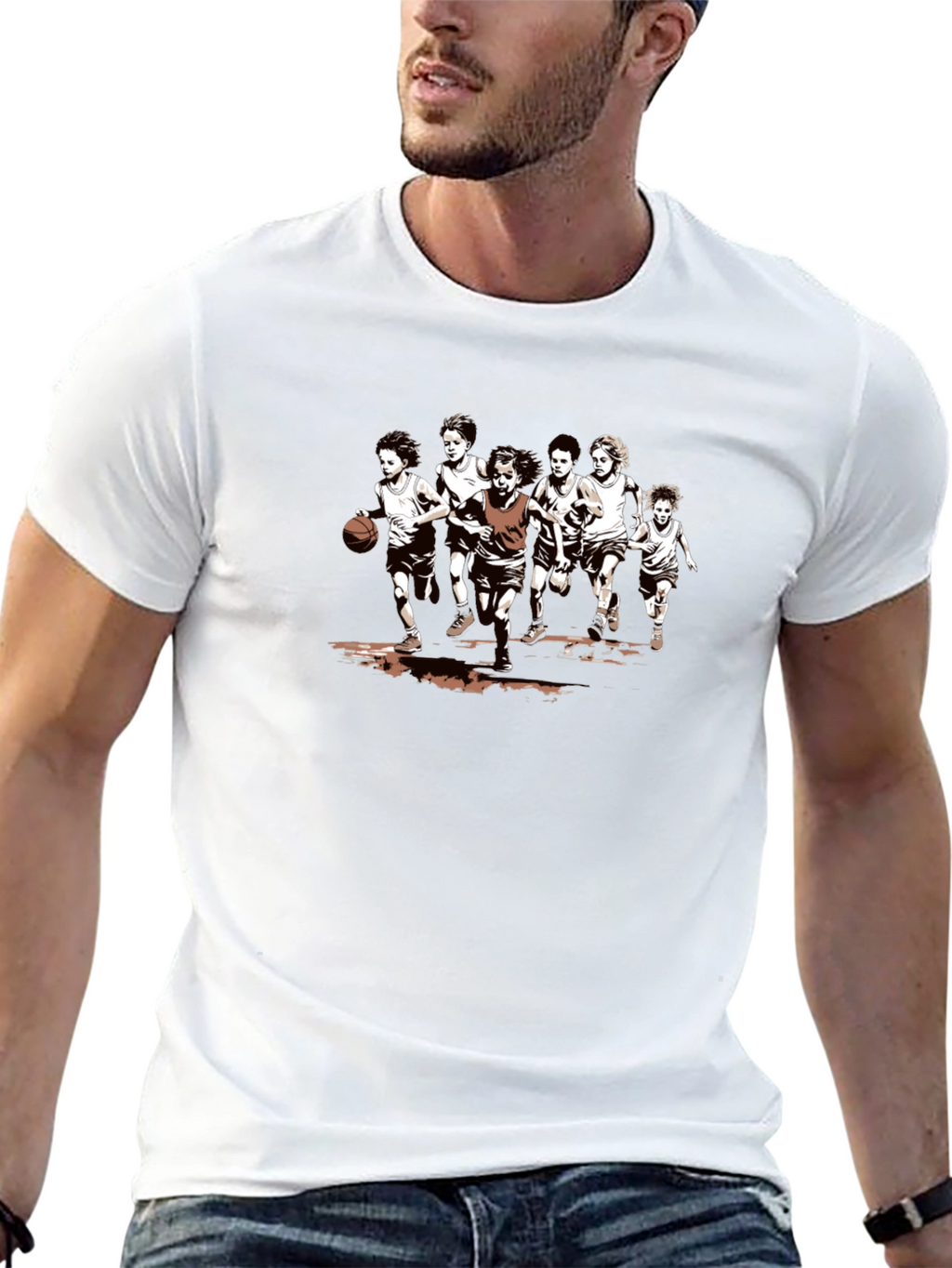 Boys Basketball Graphic Tee - Black Cotton T-Shirt