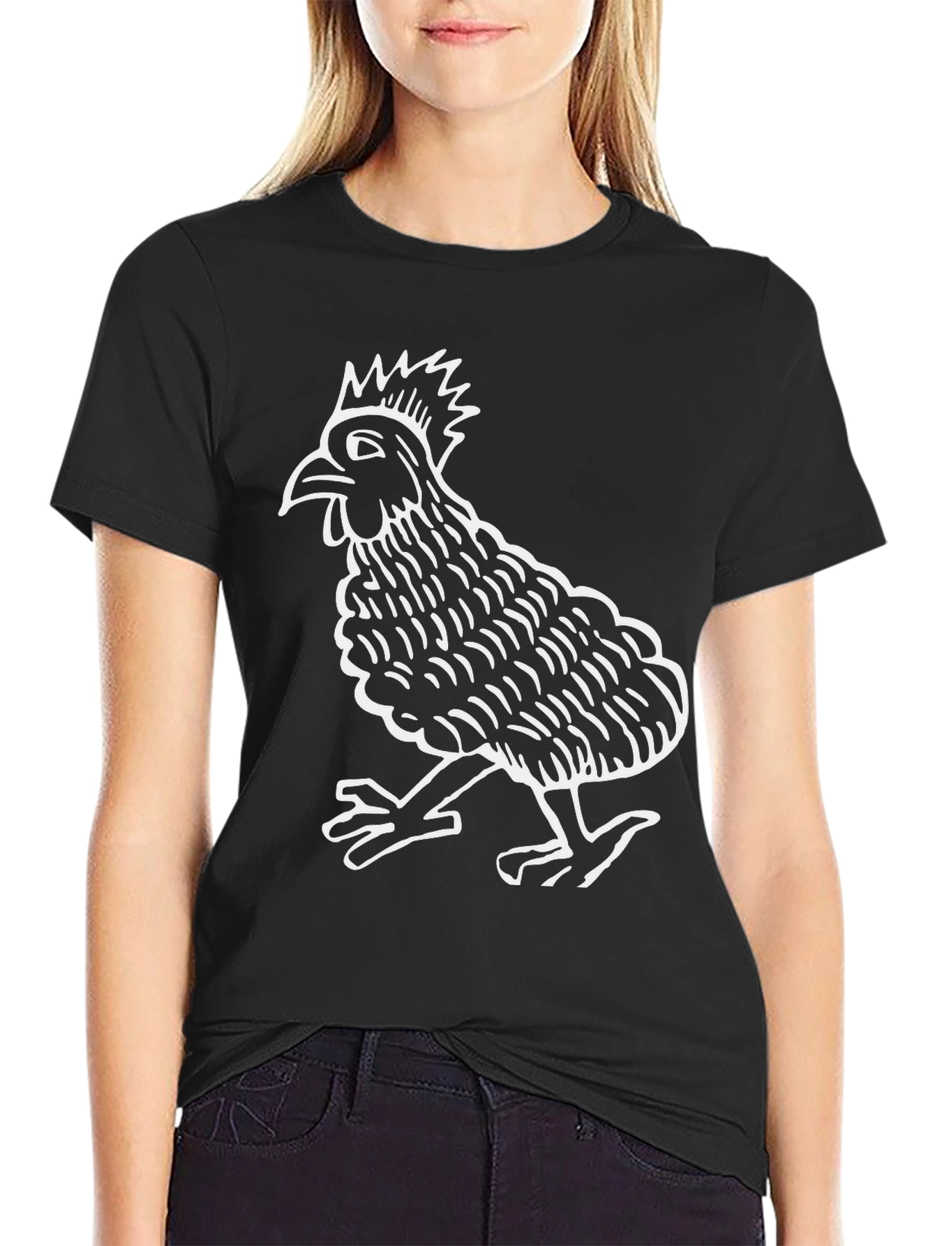 Cool Rooster Graphic Tee - Black Cotton Blend