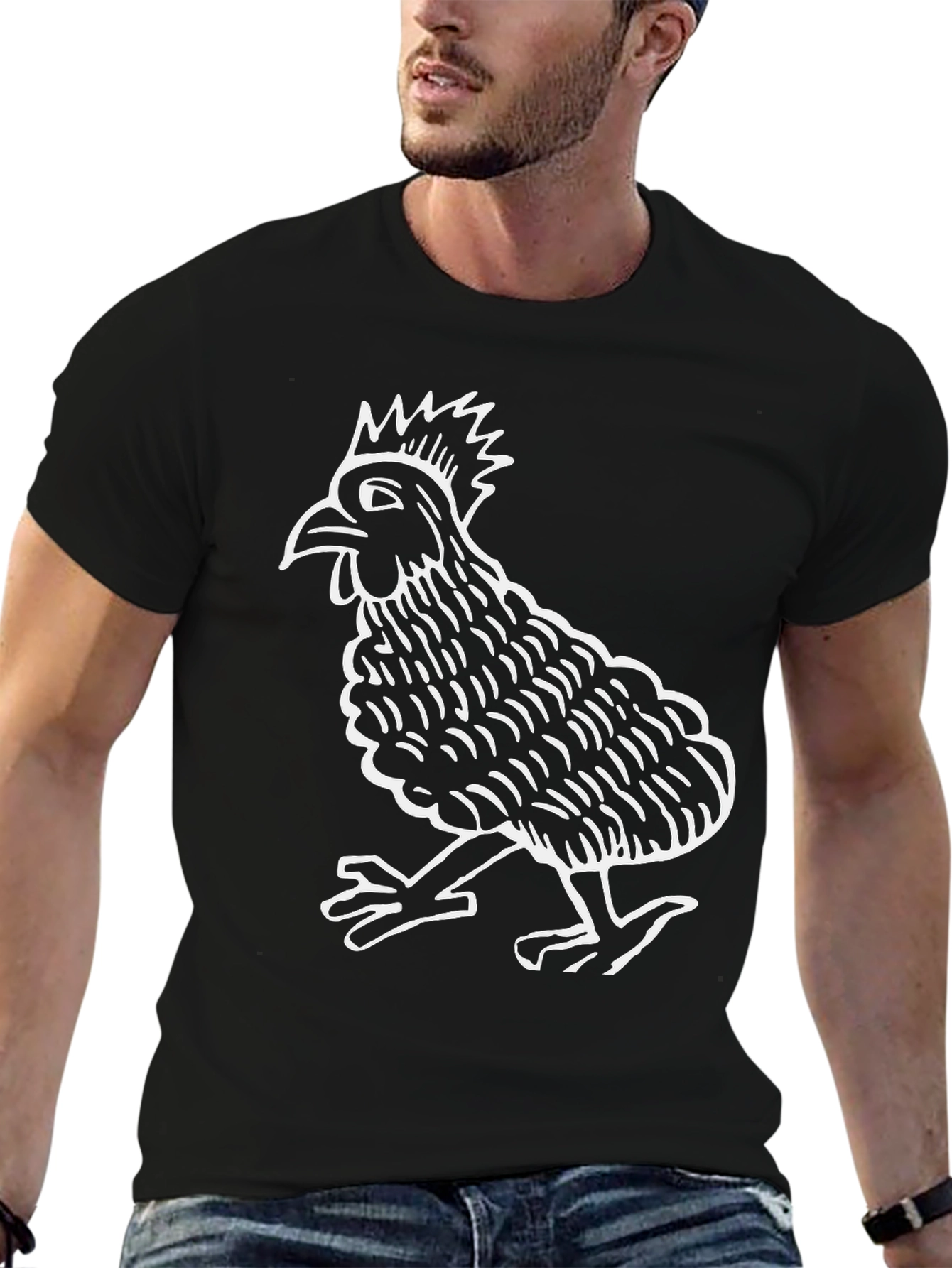 Cool Rooster Graphic Tee - Black Cotton Blend