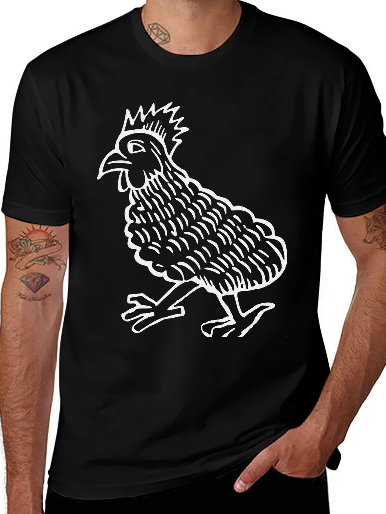 Cool Rooster Graphic Tee - Black Cotton Blend