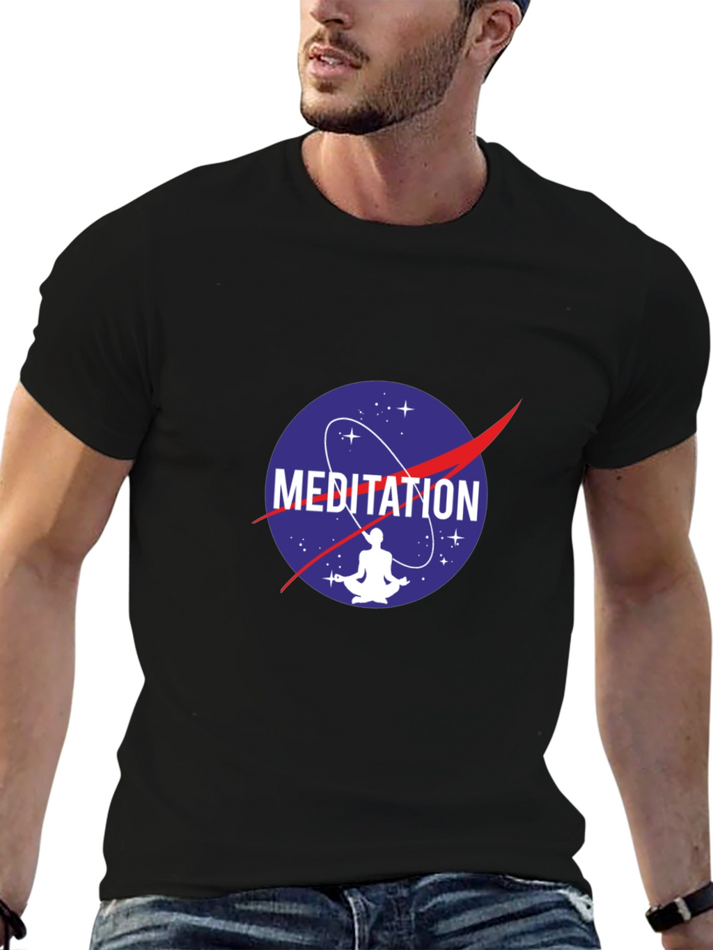 Meditation NASA Logo Black T-Shirt