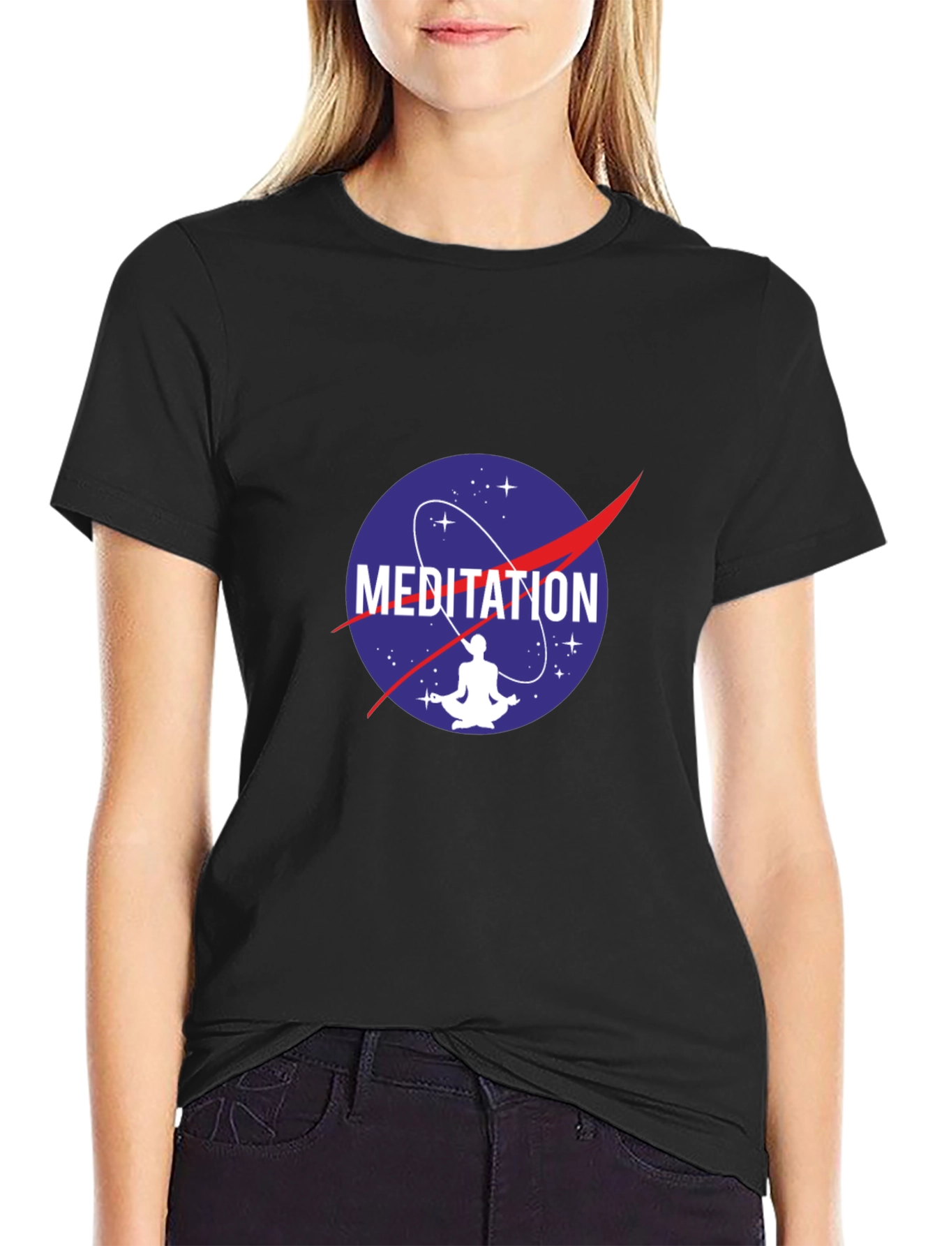 Meditation NASA Logo Black T-Shirt