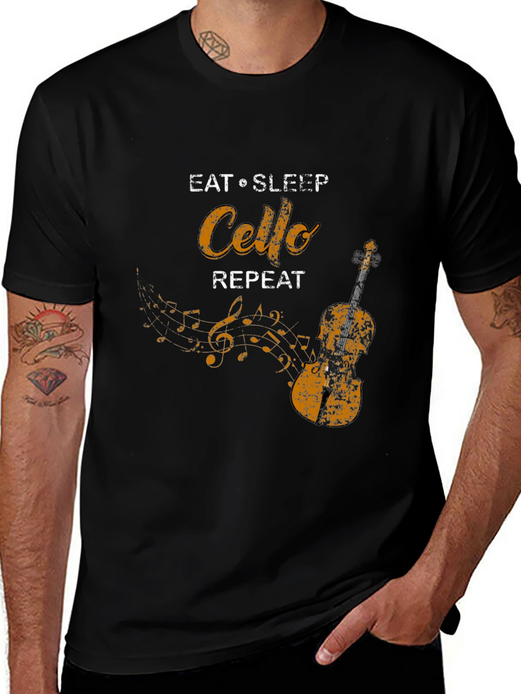 Eat Sleep Cello Repeat Black T-Shirt