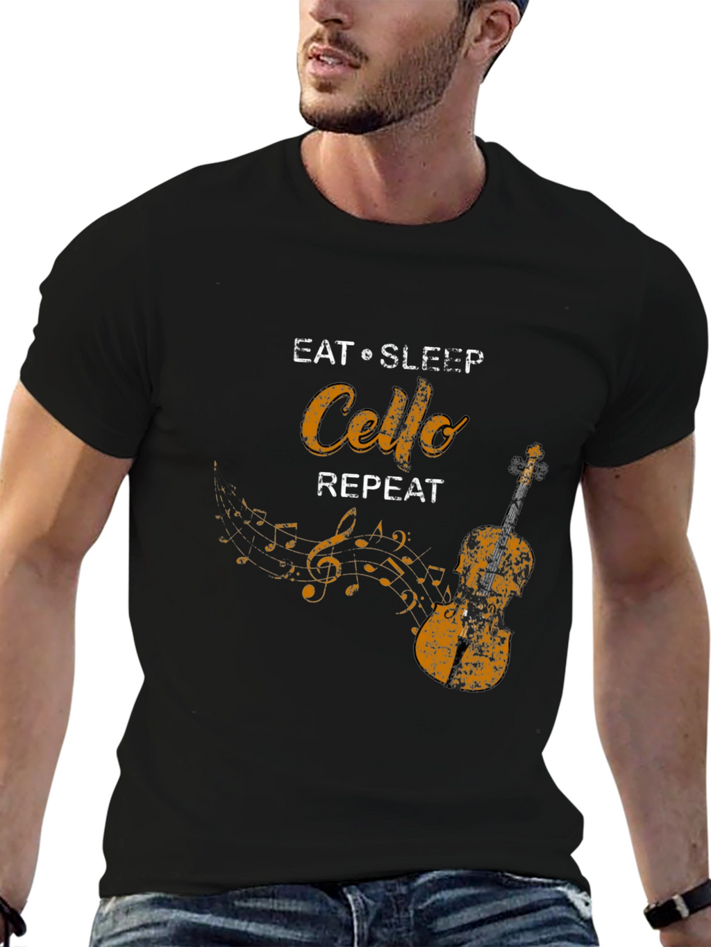 Eat Sleep Cello Repeat Black T-Shirt