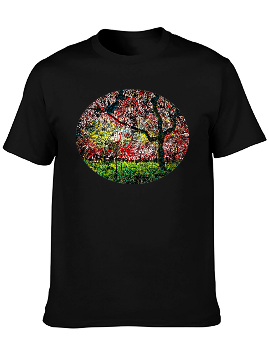 Cherry Blossom Lantern Black T-Shirt