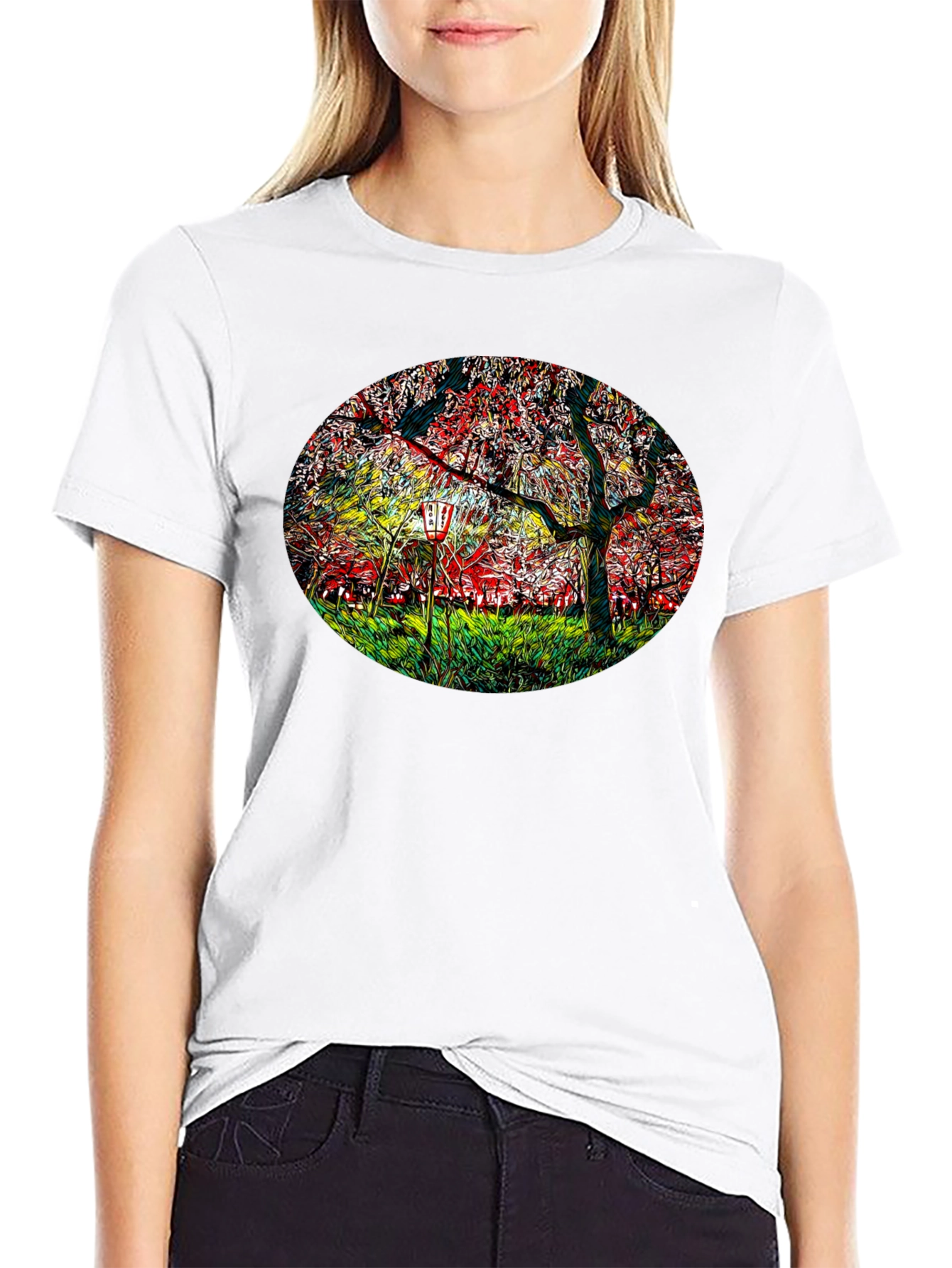 Cherry Blossom Lantern Black T-Shirt