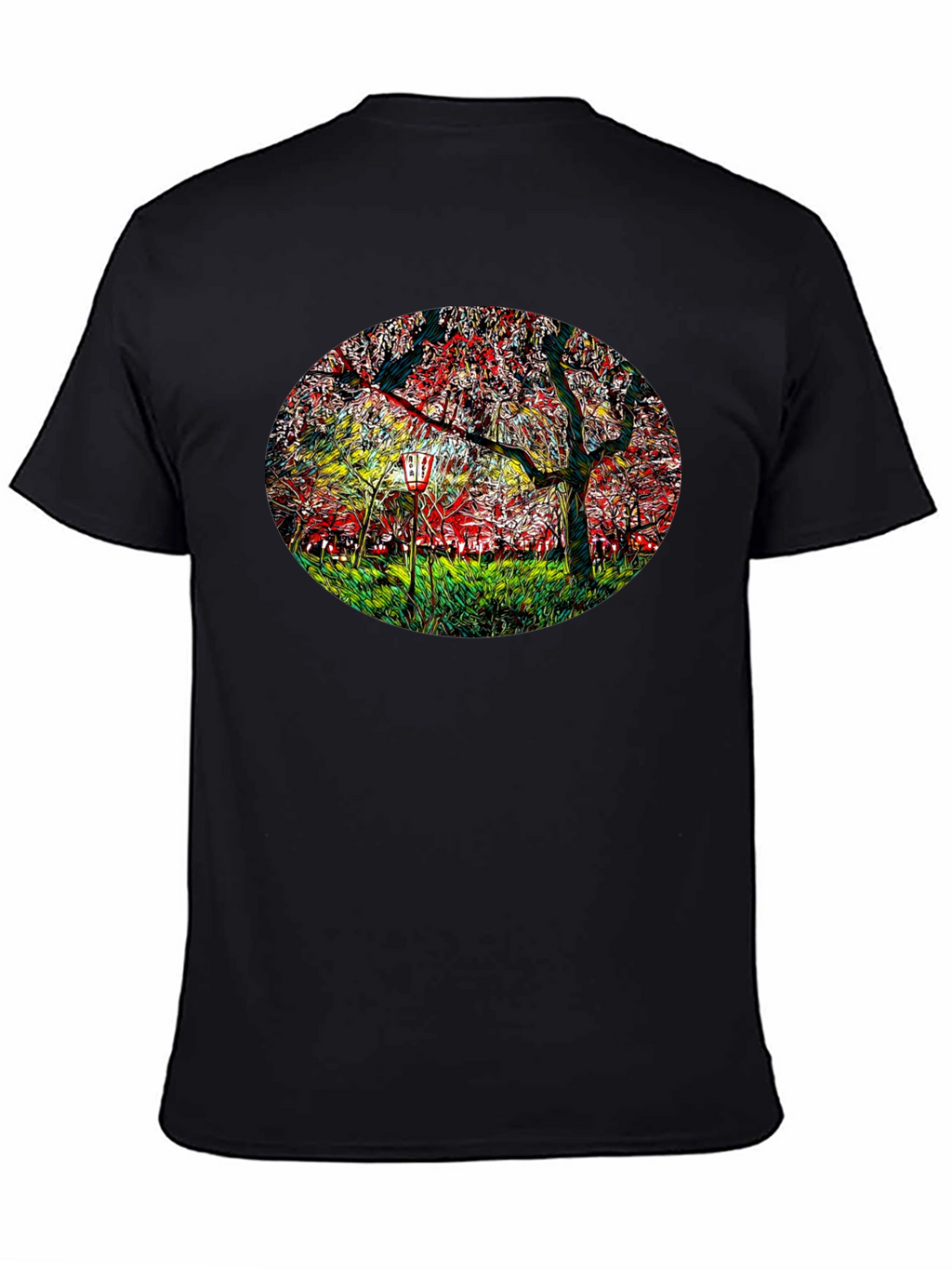 Cherry Blossom Lantern Black T-Shirt