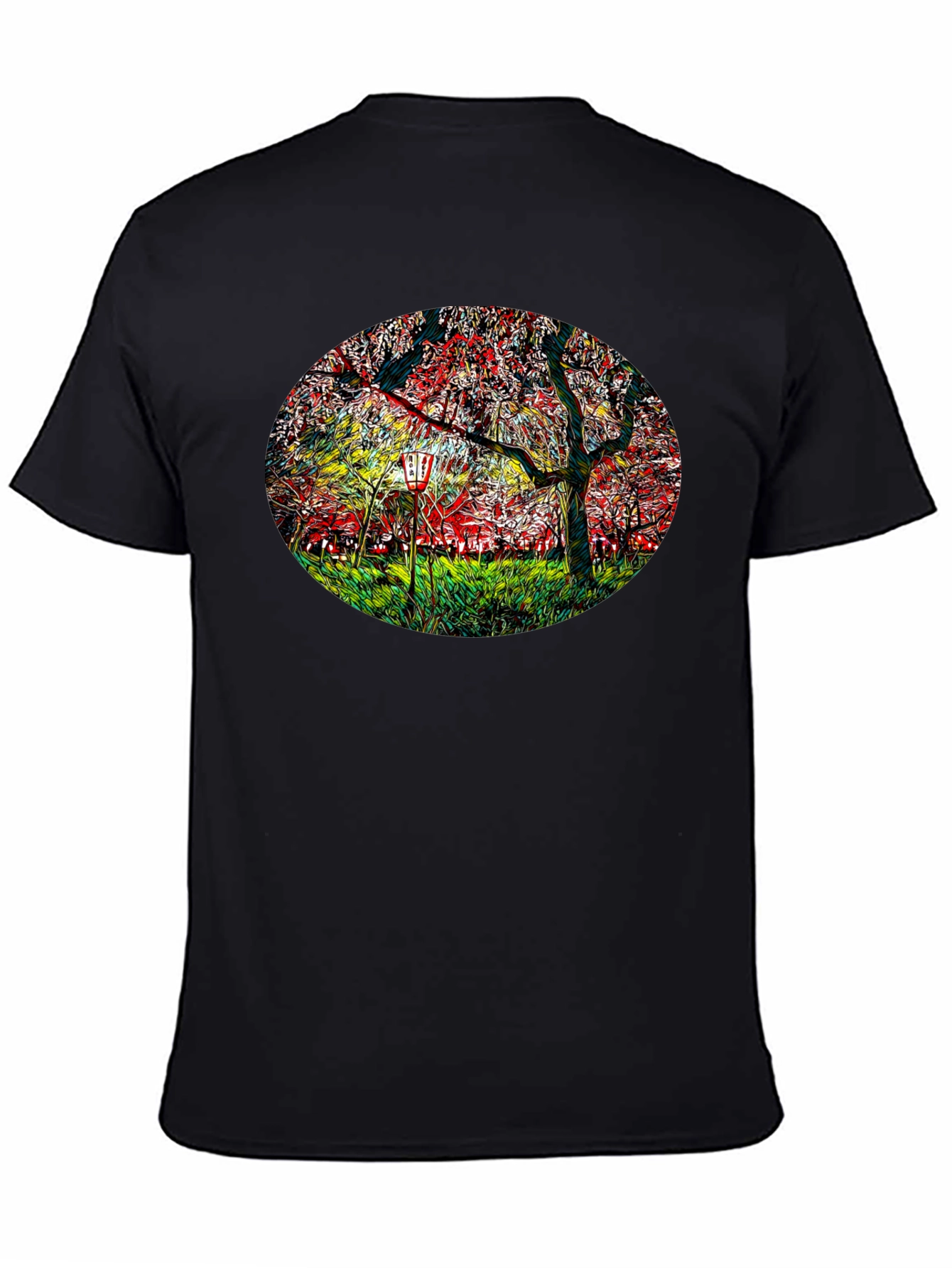 Cherry Blossom Lantern Black T-Shirt
