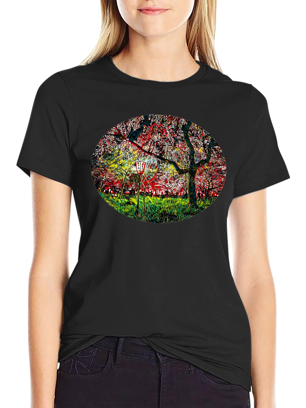 Cherry Blossom Lantern Black T-Shirt