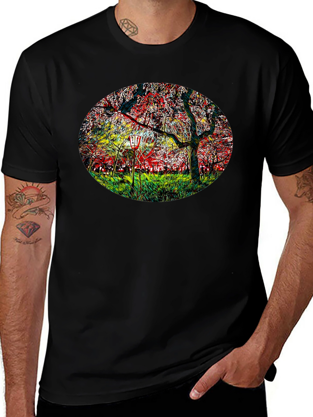 Cherry Blossom Lantern Black T-Shirt